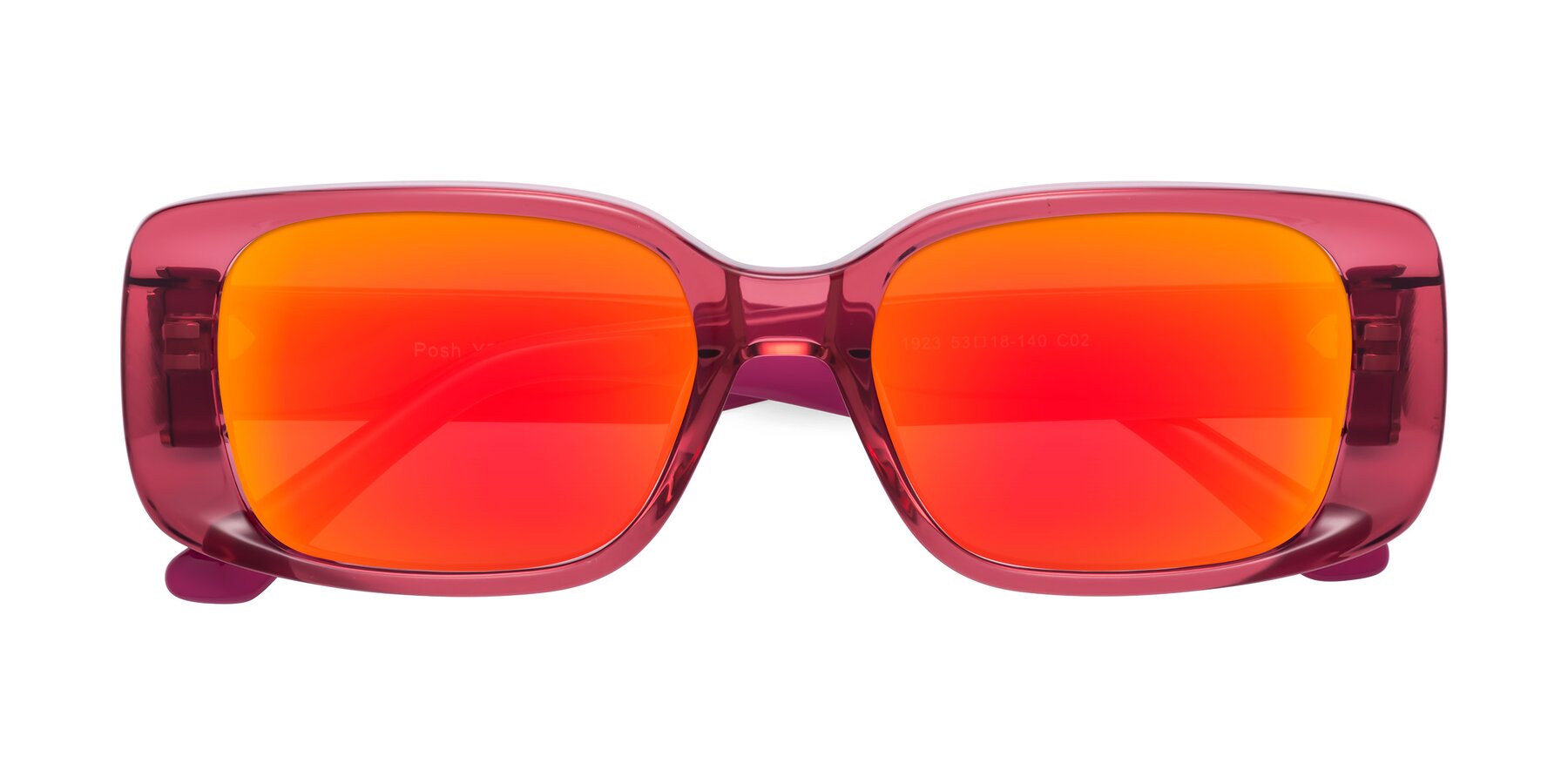 Folded Front of Posh in Transparent Pink with Red Gold Mirrored Lenses