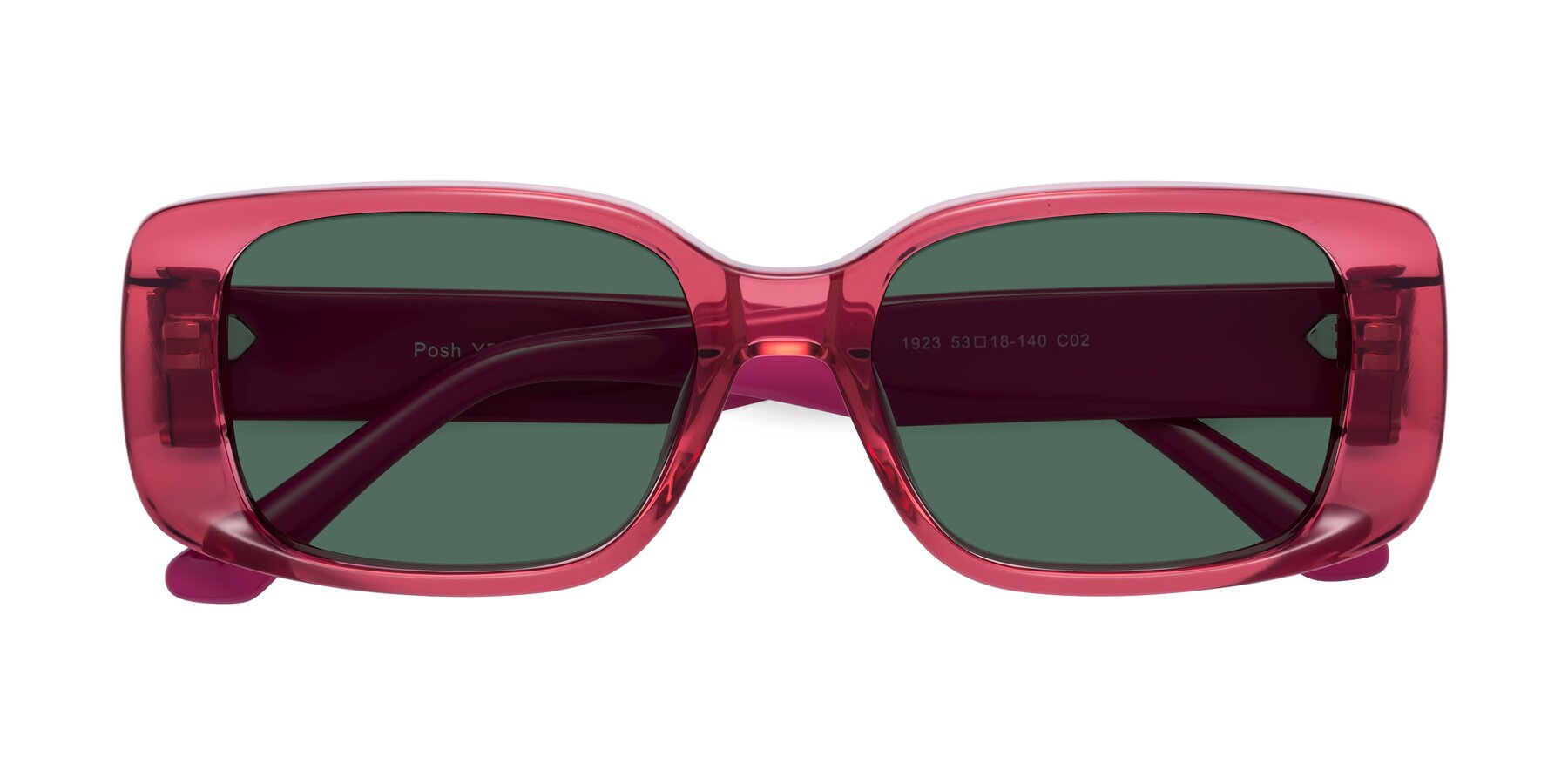 Folded Front of Posh in Transparent Pink with Green Polarized Lenses
