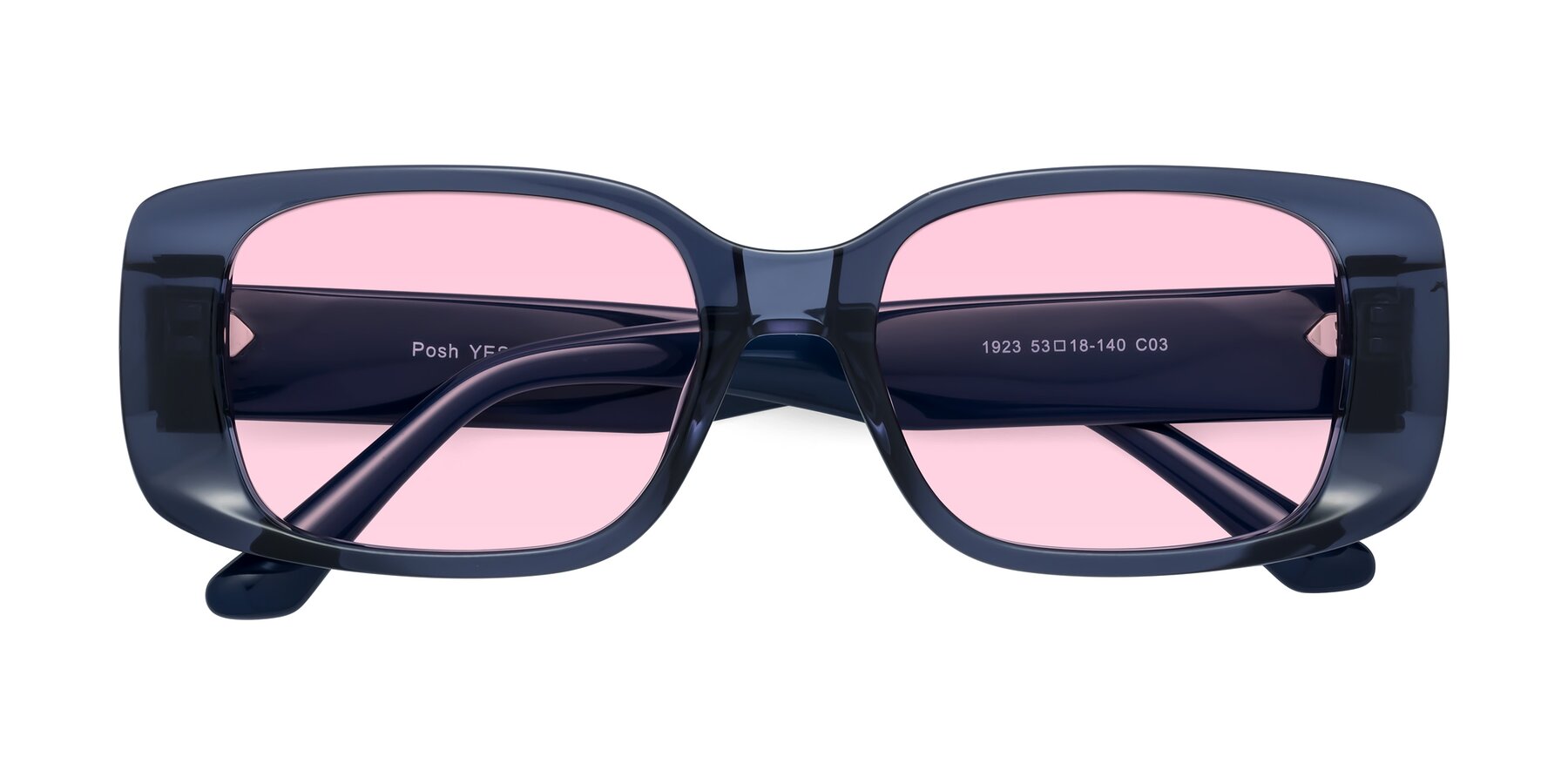 Folded Front of Posh in Translucent Blue with Light Pink Tinted Lenses