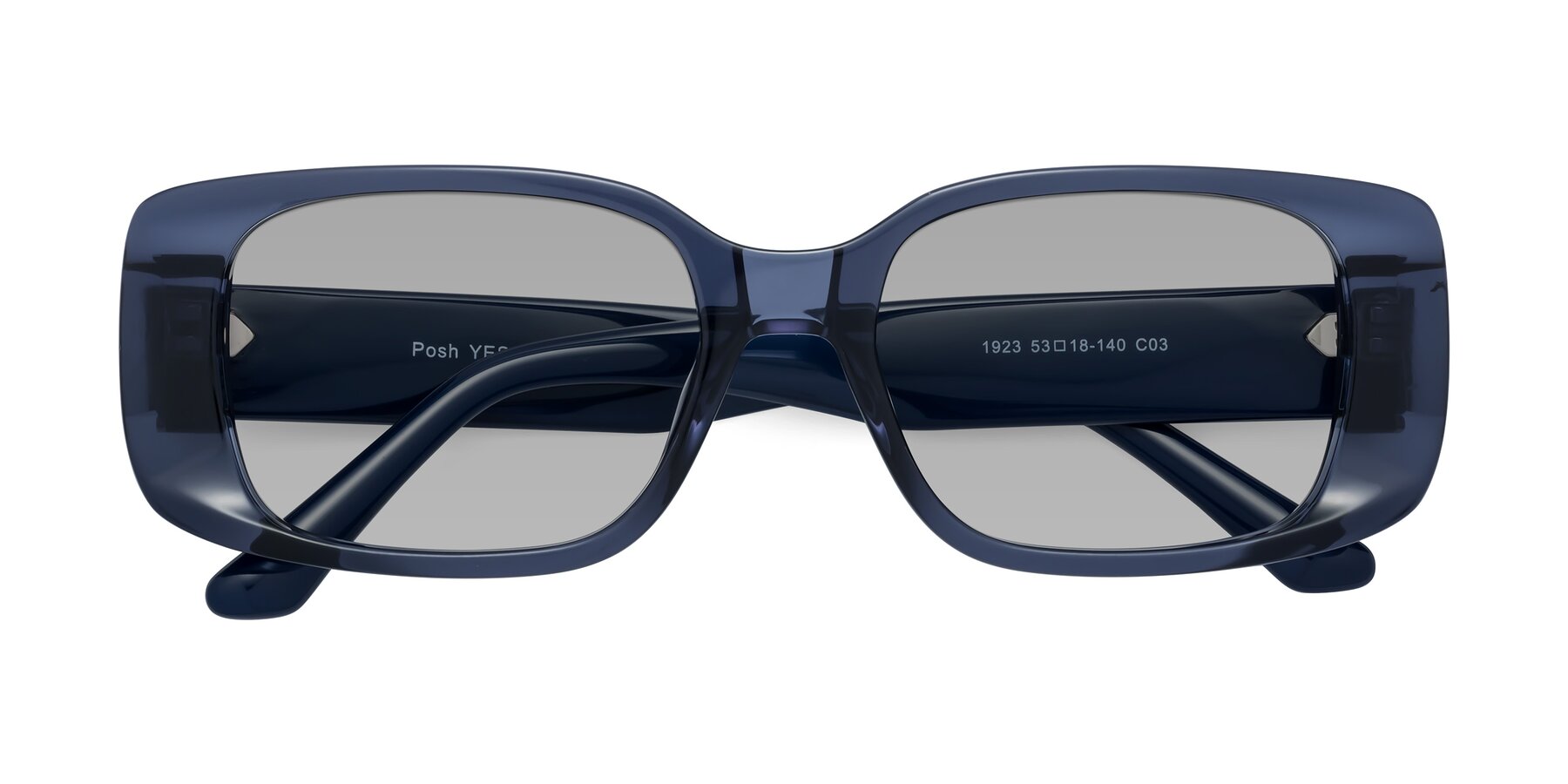 Folded Front of Posh in Translucent Blue with Light Gray Tinted Lenses