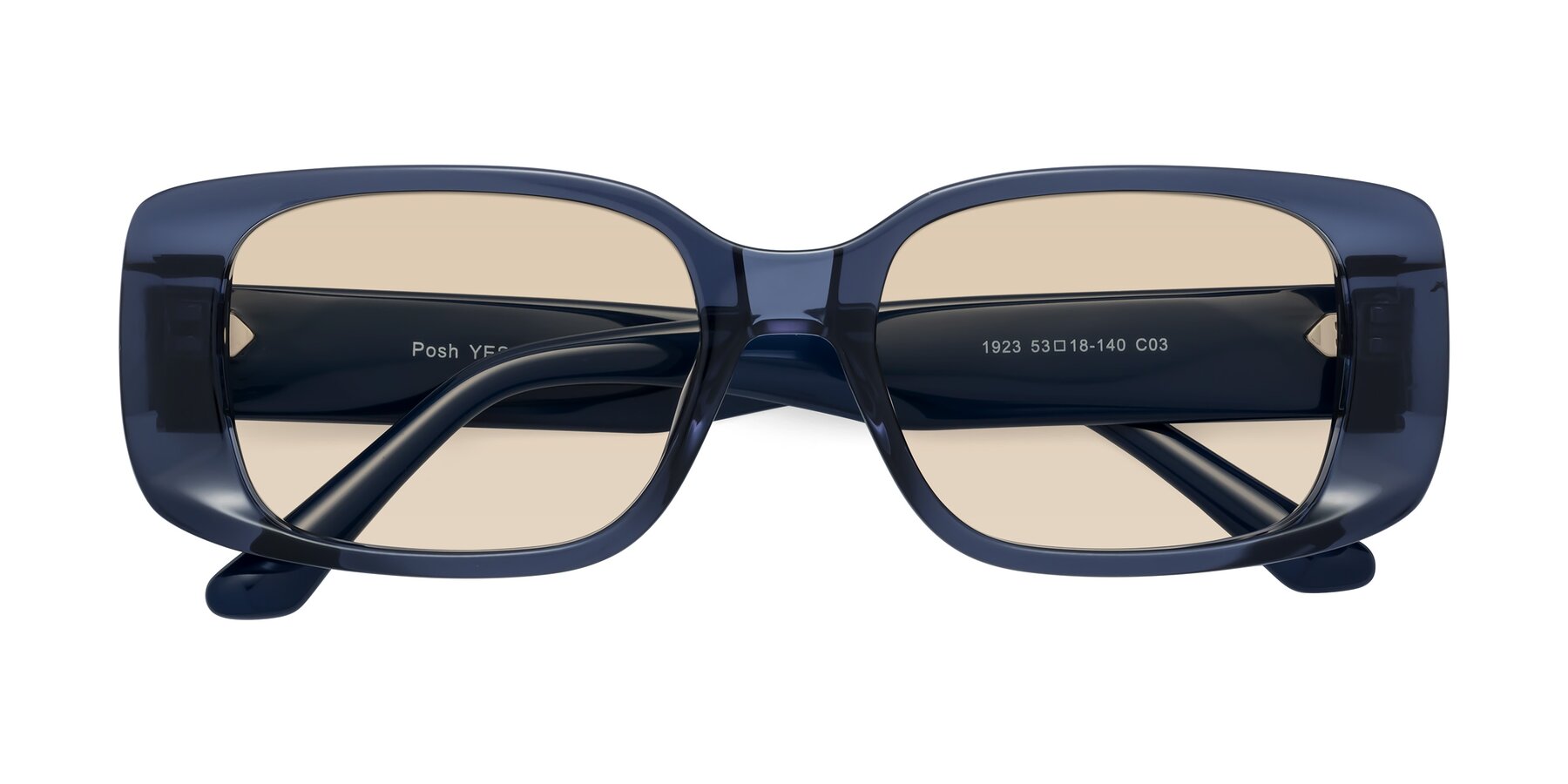 Folded Front of Posh in Translucent Blue with Light Brown Tinted Lenses