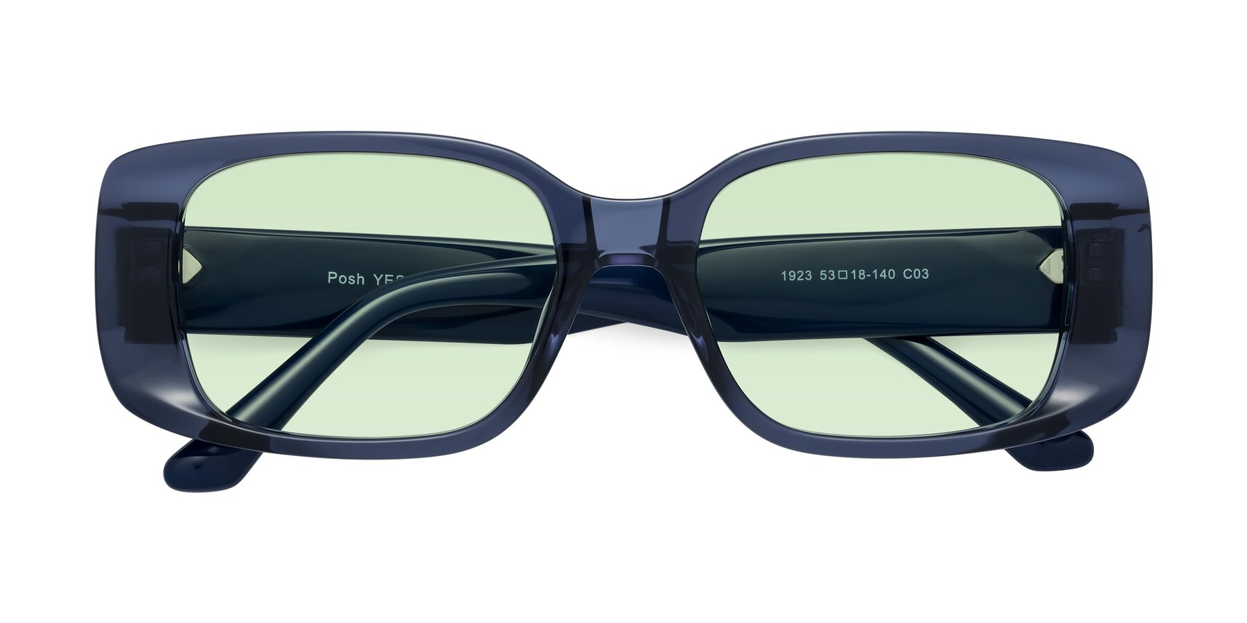 Folded Front of Posh in Translucent Blue with Light Green Tinted Lenses