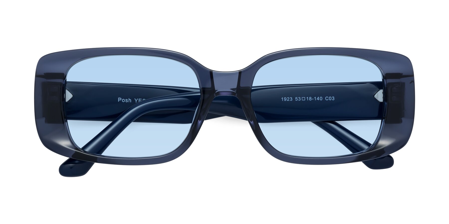 Folded Front of Posh in Translucent Blue with Light Blue Tinted Lenses