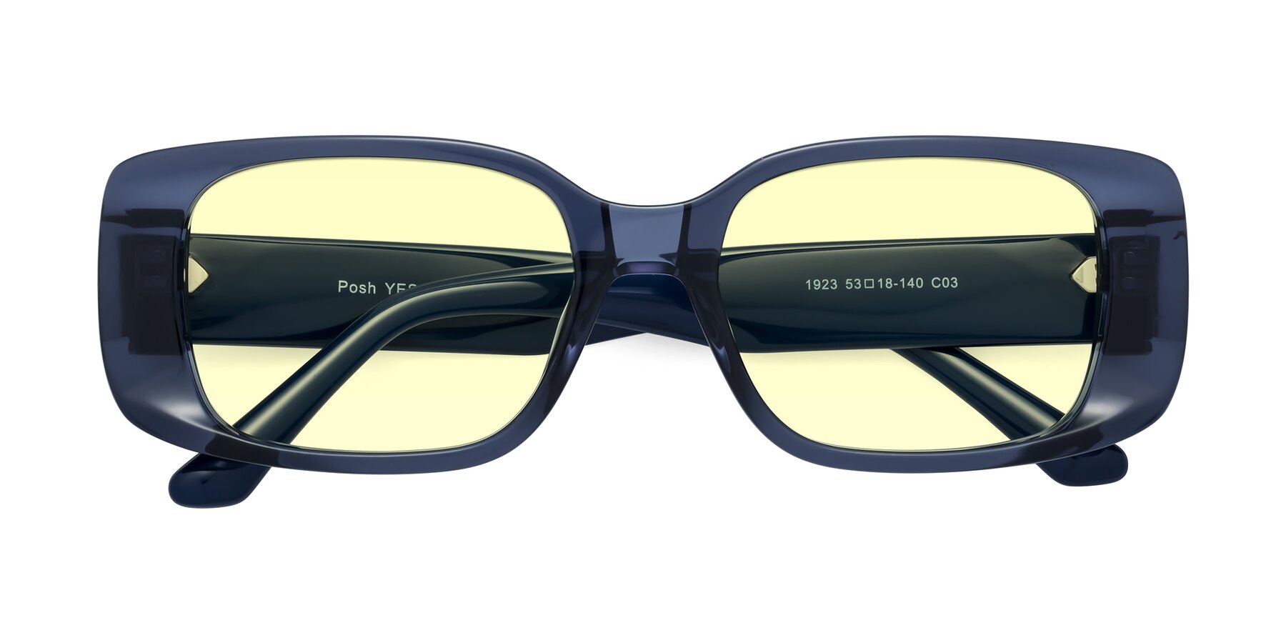 Folded Front of Posh in Translucent Blue with Light Yellow Tinted Lenses