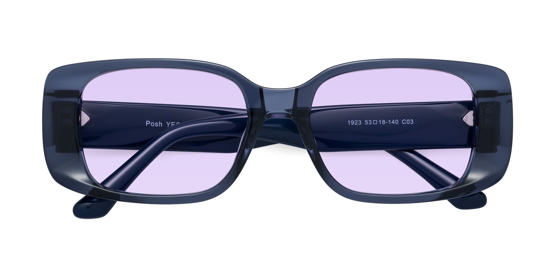 Folded Front of Posh in Translucent Blue with Light Purple Tinted Lenses