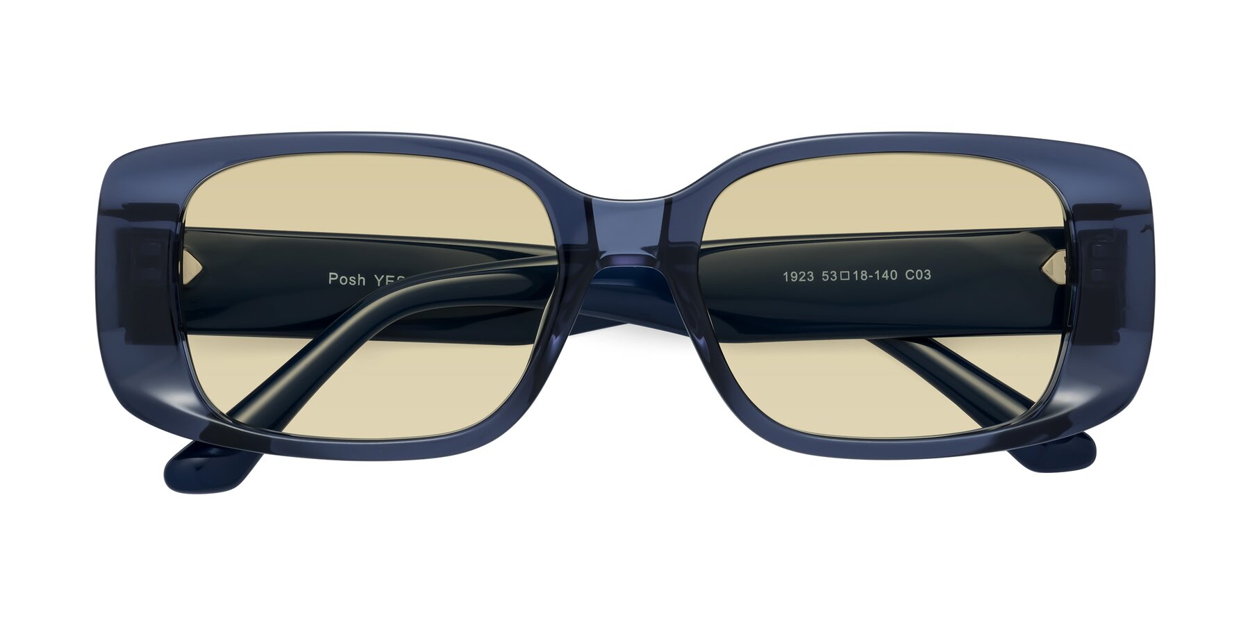 Folded Front of Posh in Translucent Blue with Light Champagne Tinted Lenses