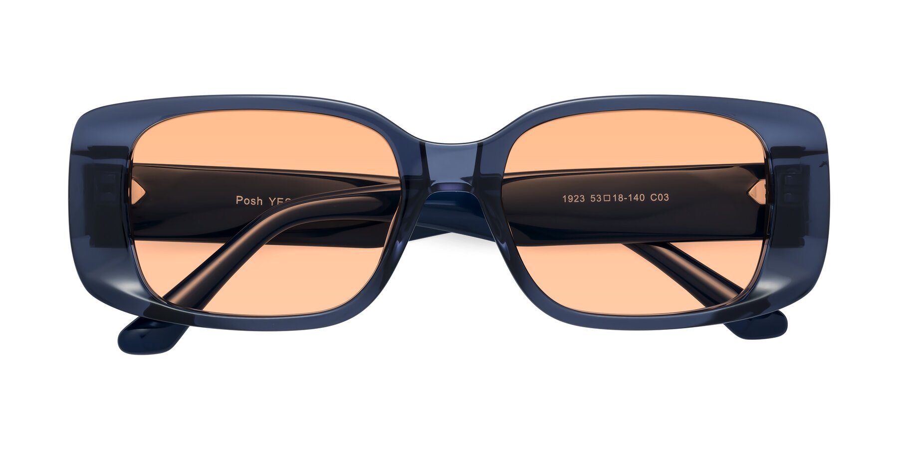 Folded Front of Posh in Translucent Blue with Light Orange Tinted Lenses