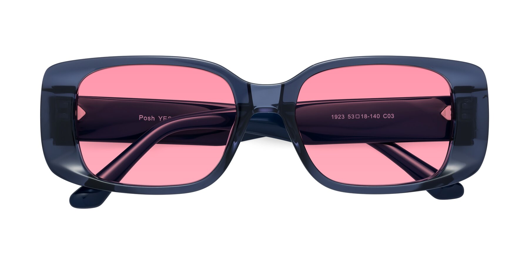 Folded Front of Posh in Translucent Blue with Pink Tinted Lenses