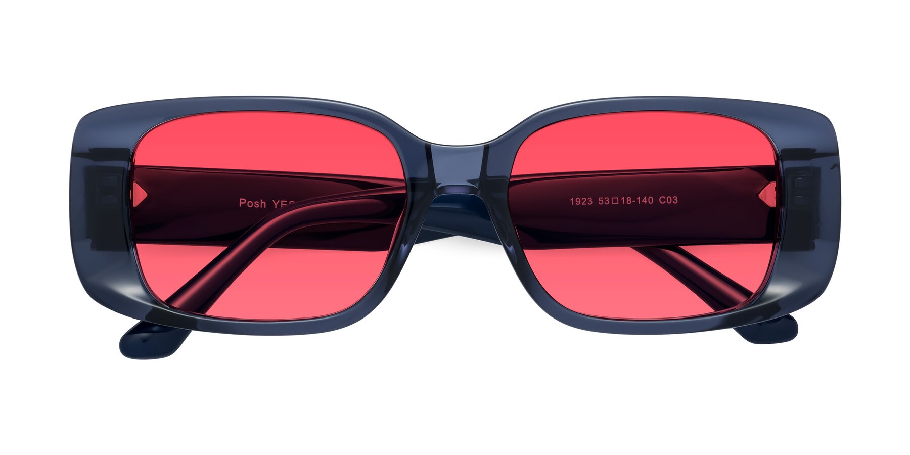 Folded Front of Posh in Translucent Blue with Red Tinted Lenses
