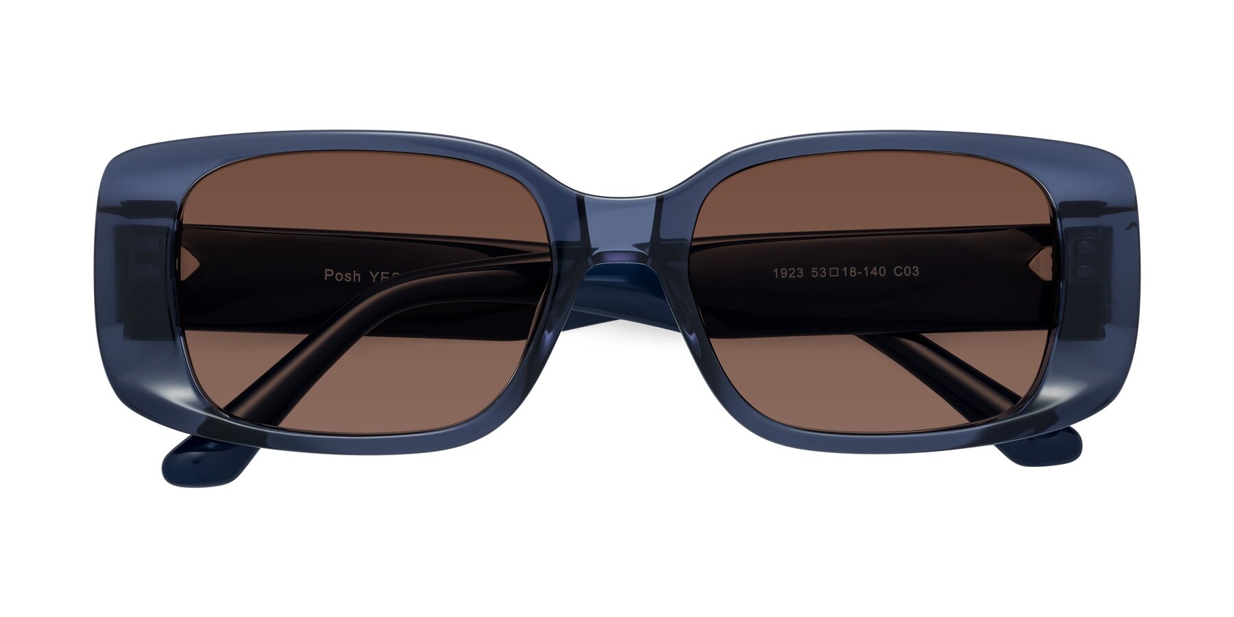Folded Front of Posh in Translucent Blue with Brown Tinted Lenses