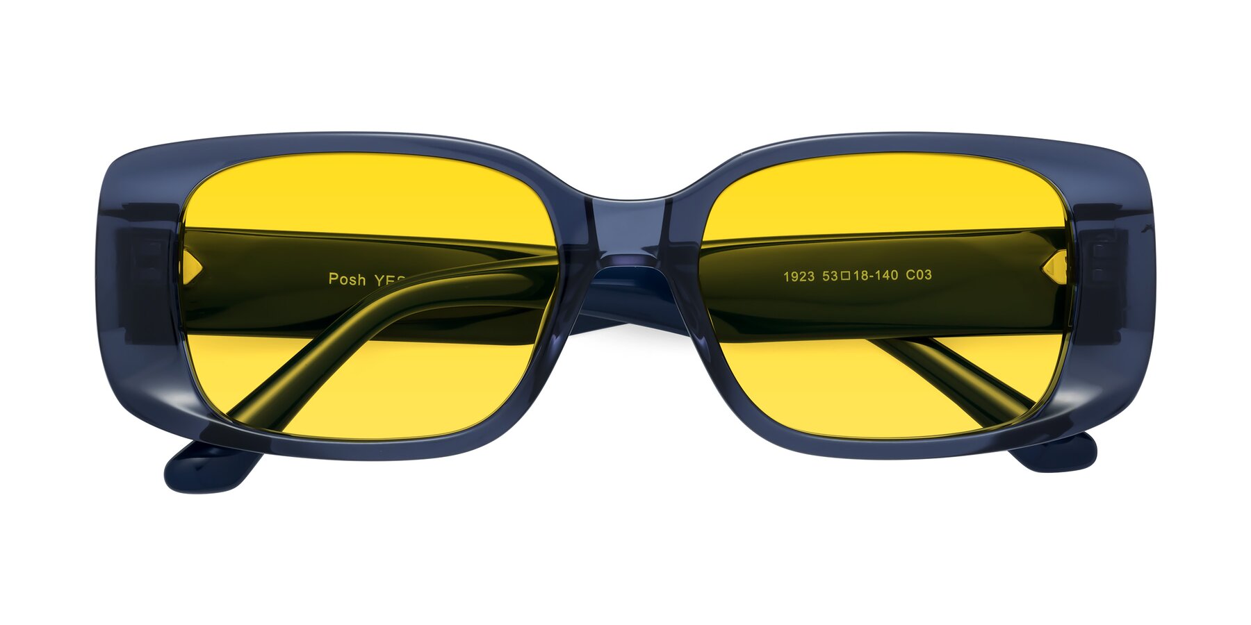 Folded Front of Posh in Translucent Blue with Yellow Tinted Lenses