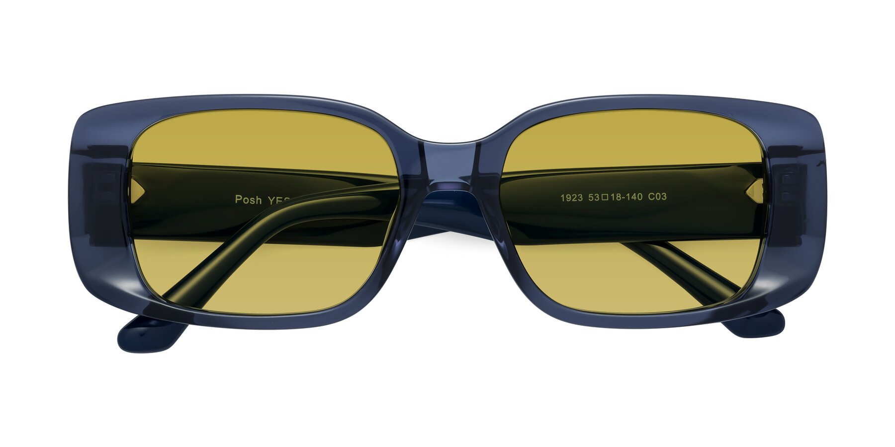 Folded Front of Posh in Translucent Blue with Champagne Tinted Lenses