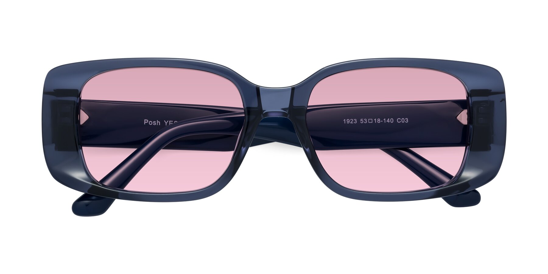 Folded Front of Posh in Translucent Blue with Light Wine Tinted Lenses