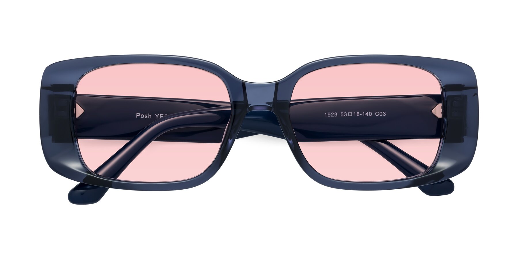 Folded Front of Posh in Translucent Blue with Light Garnet Tinted Lenses