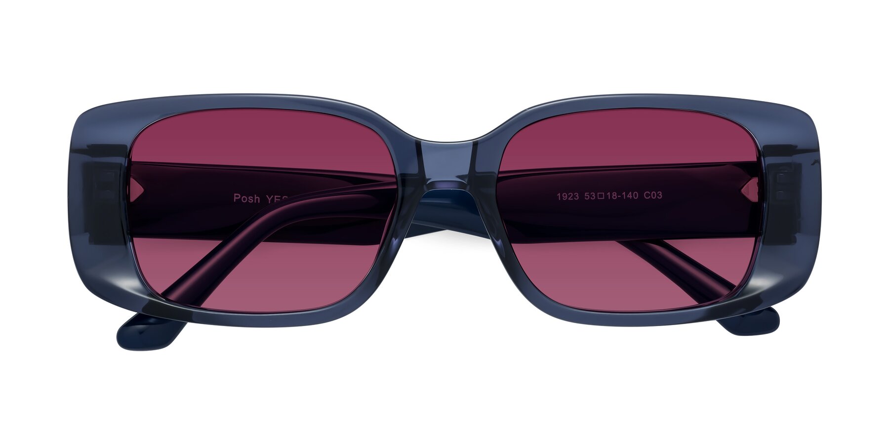 Folded Front of Posh in Translucent Blue with Wine Tinted Lenses