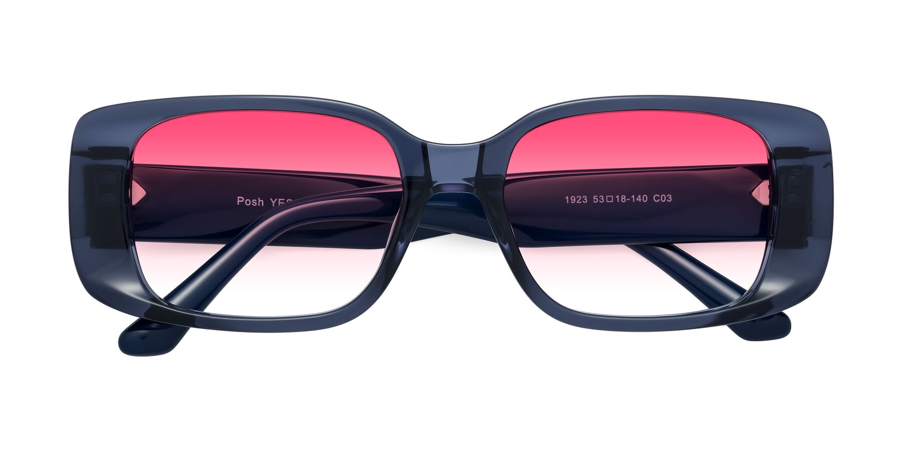 Folded Front of Posh in Translucent Blue with Pink Gradient Lenses