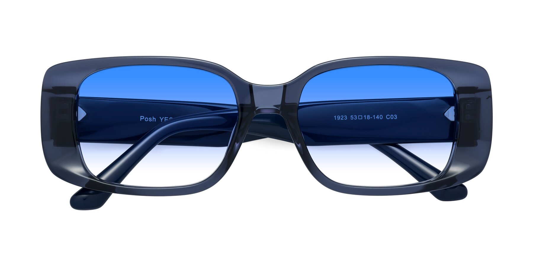 Folded Front of Posh in Translucent Blue with Blue Gradient Lenses
