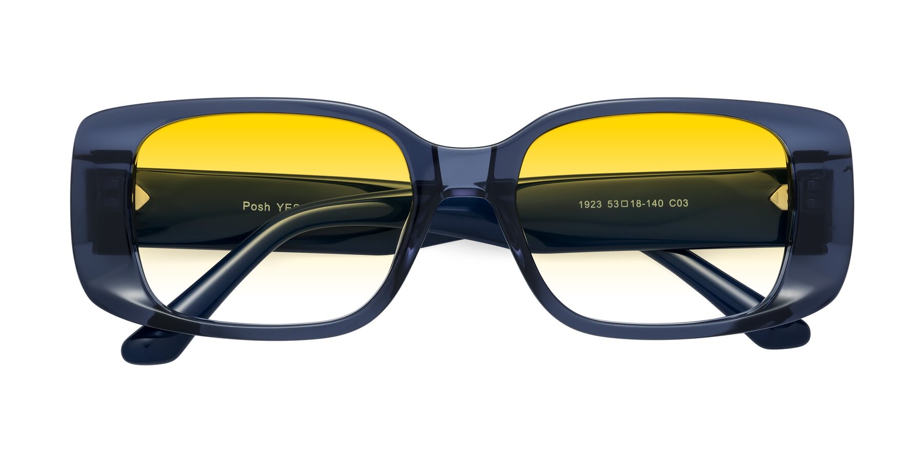 Folded Front of Posh in Translucent Blue with Yellow Gradient Lenses