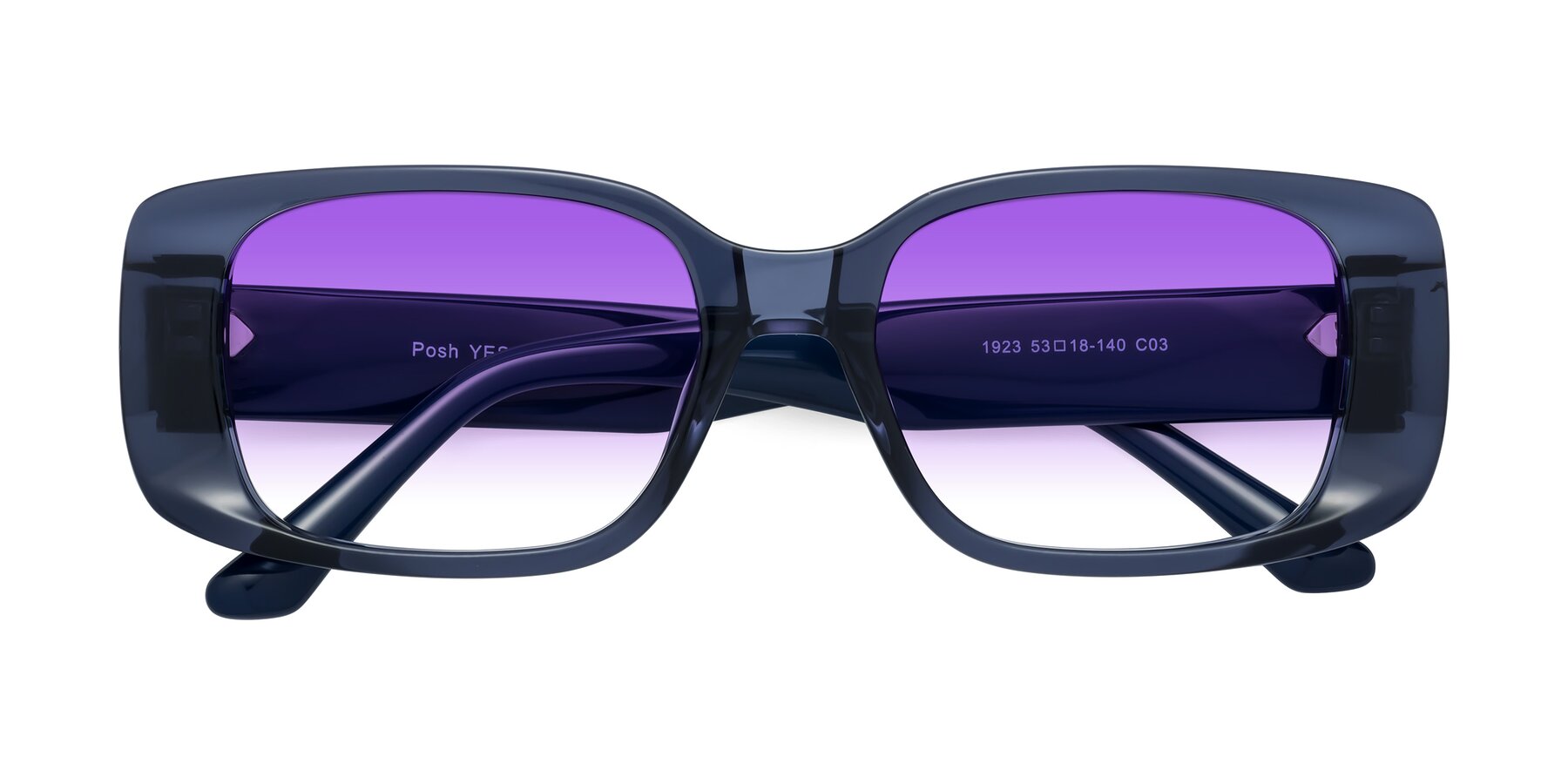 Folded Front of Posh in Translucent Blue with Purple Gradient Lenses