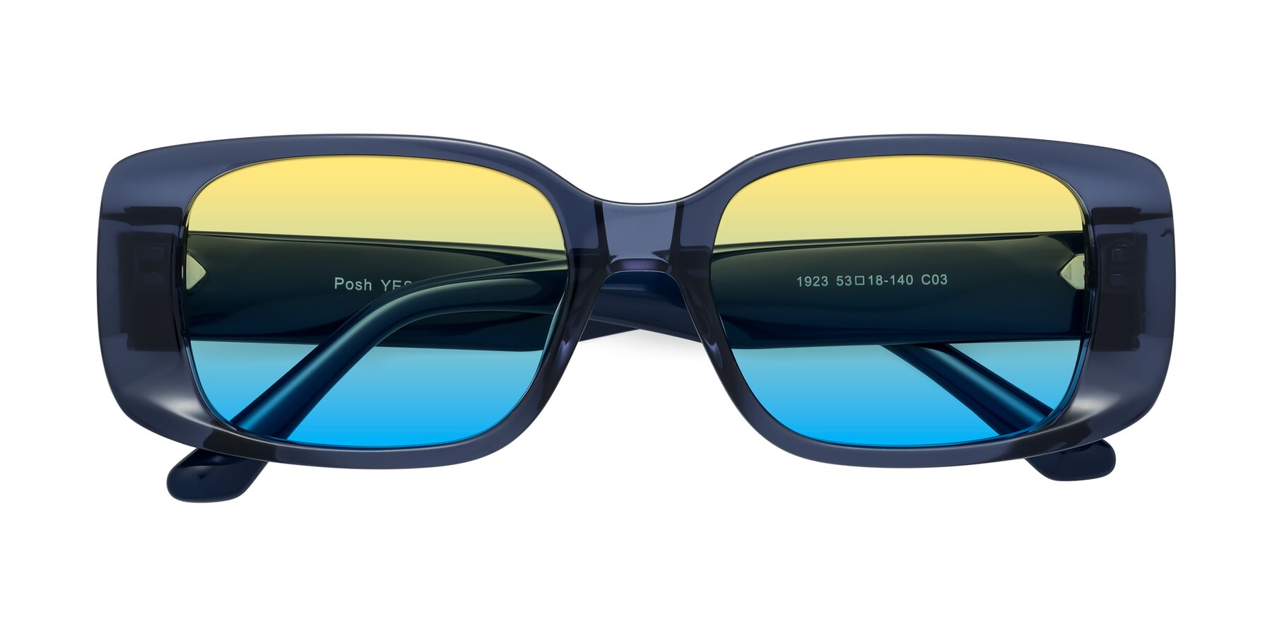 Folded Front of Posh in Translucent Blue with Yellow / Blue Gradient Lenses