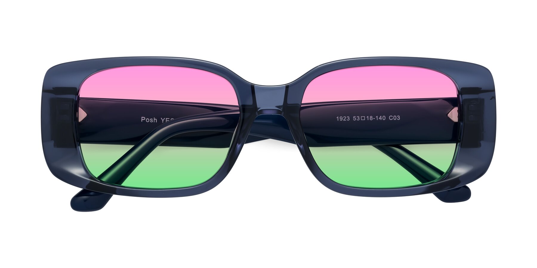 Folded Front of Posh in Translucent Blue with Pink / Green Gradient Lenses