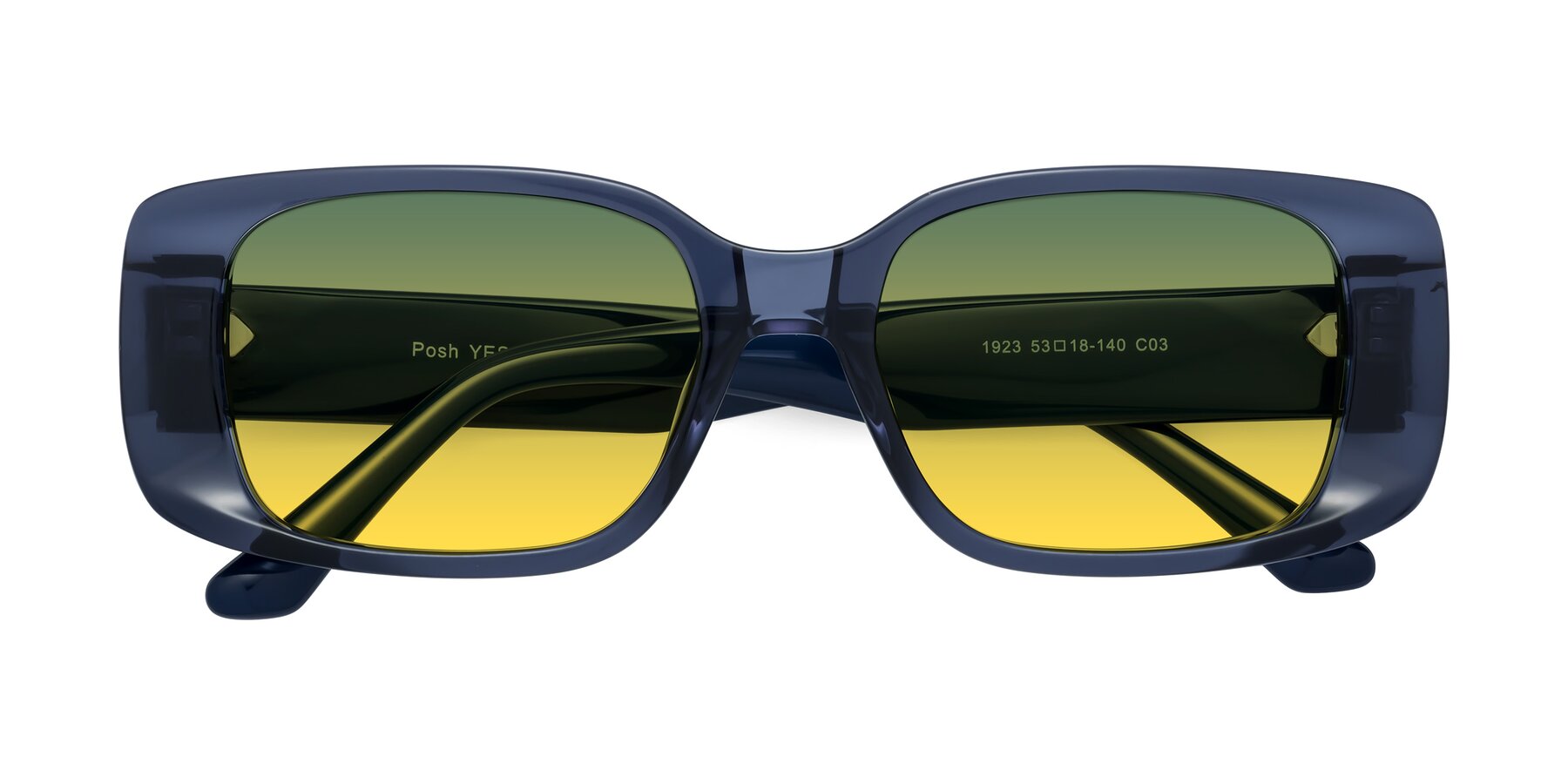 Folded Front of Posh in Translucent Blue with Green / Yellow Gradient Lenses