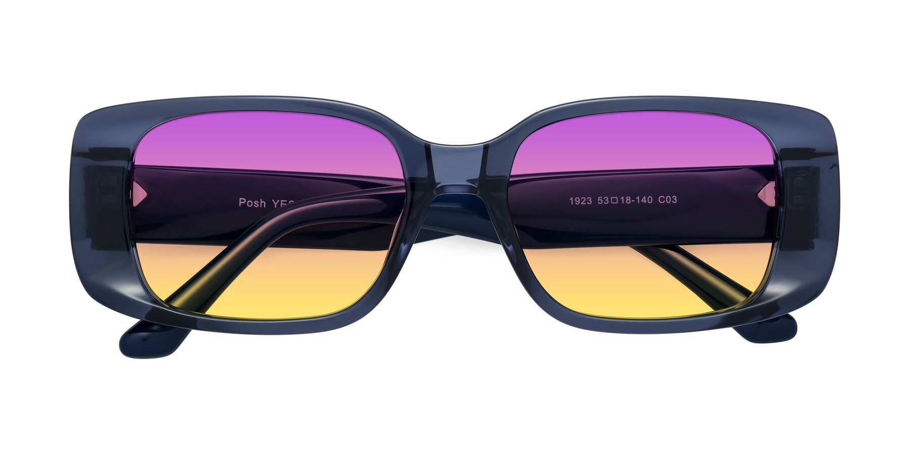 Folded Front of Posh in Translucent Blue with Purple / Yellow Gradient Lenses