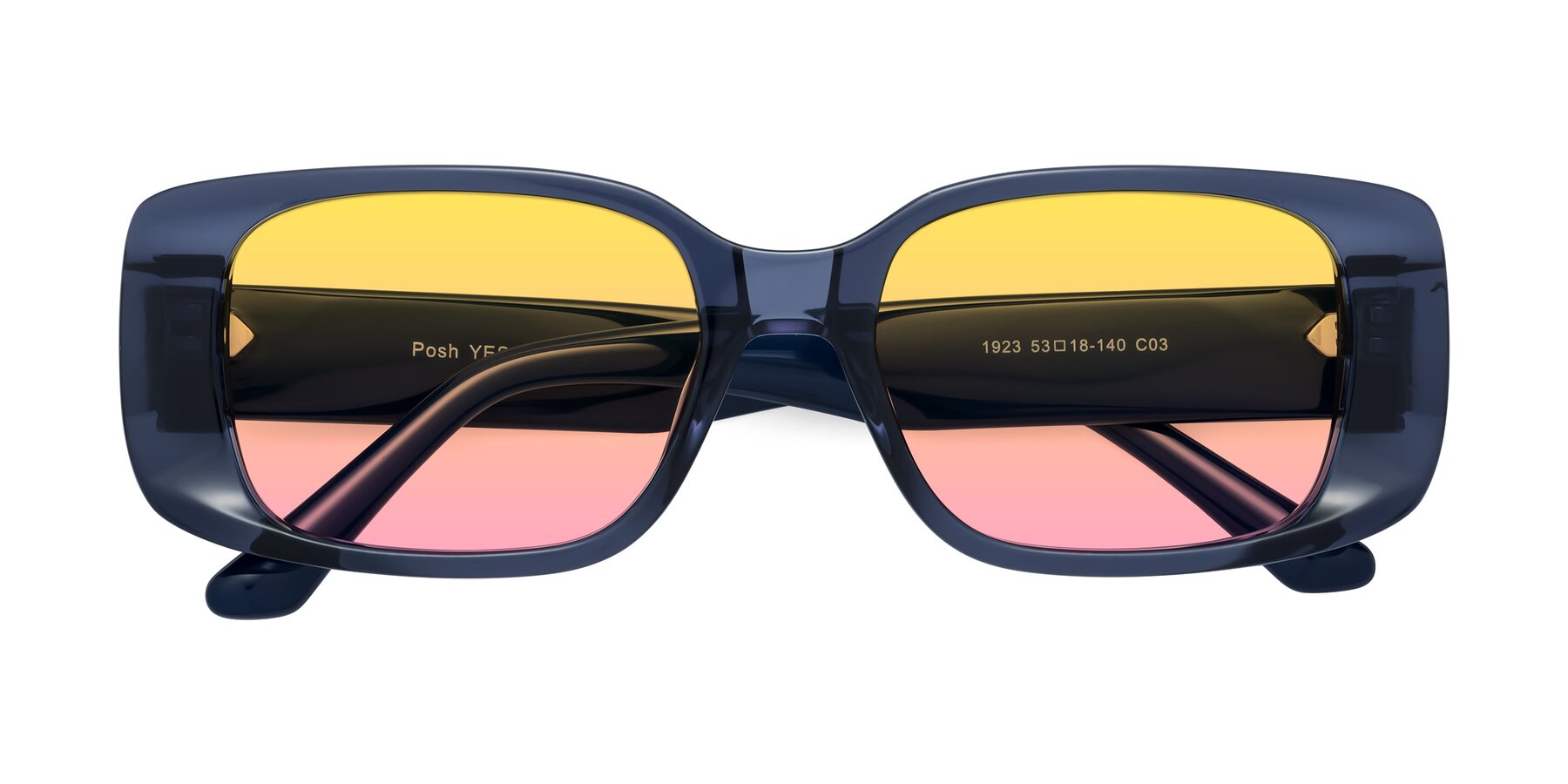 Folded Front of Posh in Translucent Blue with Yellow / Pink Gradient Lenses