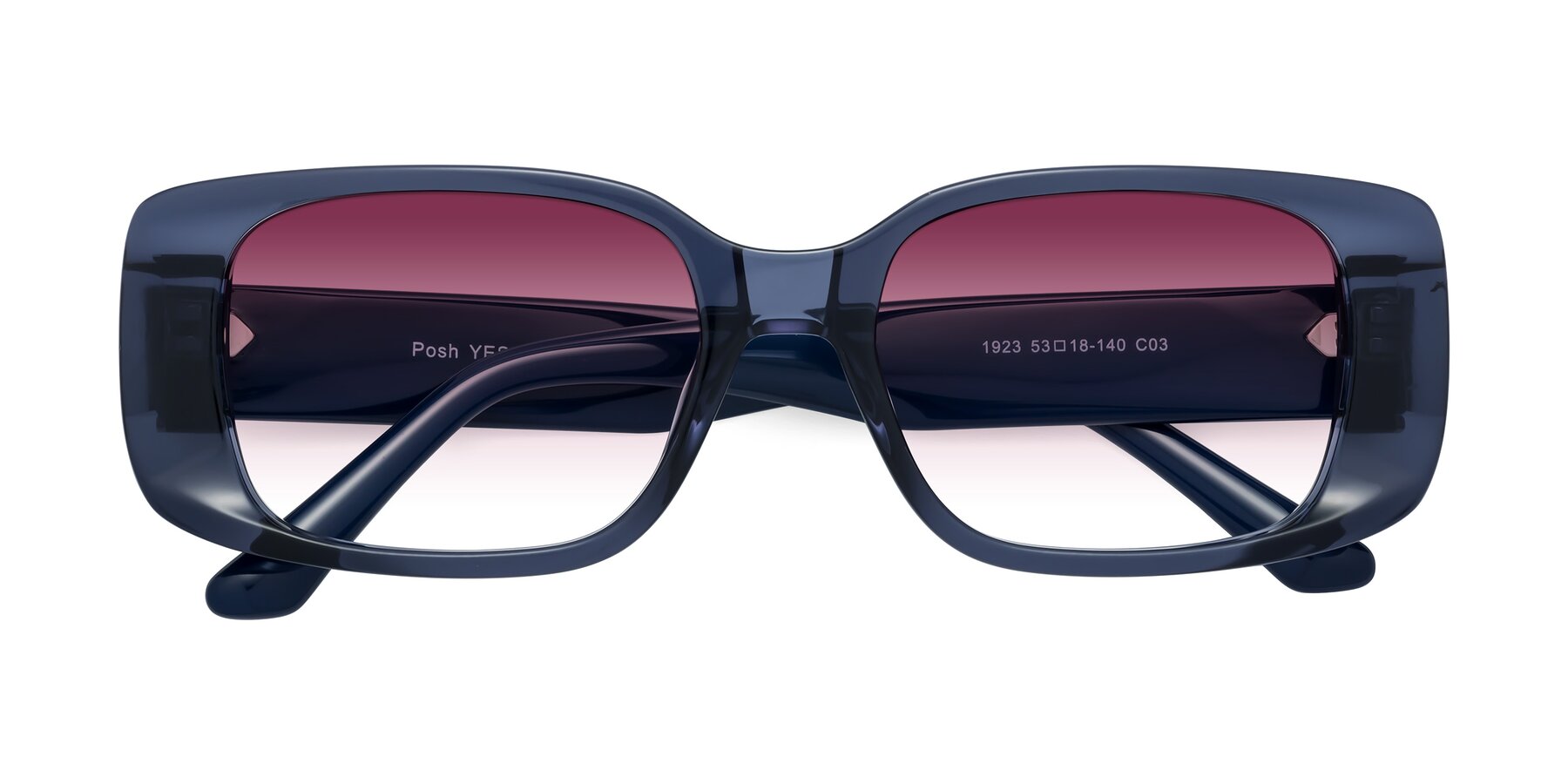 Folded Front of Posh in Translucent Blue with Wine Gradient Lenses