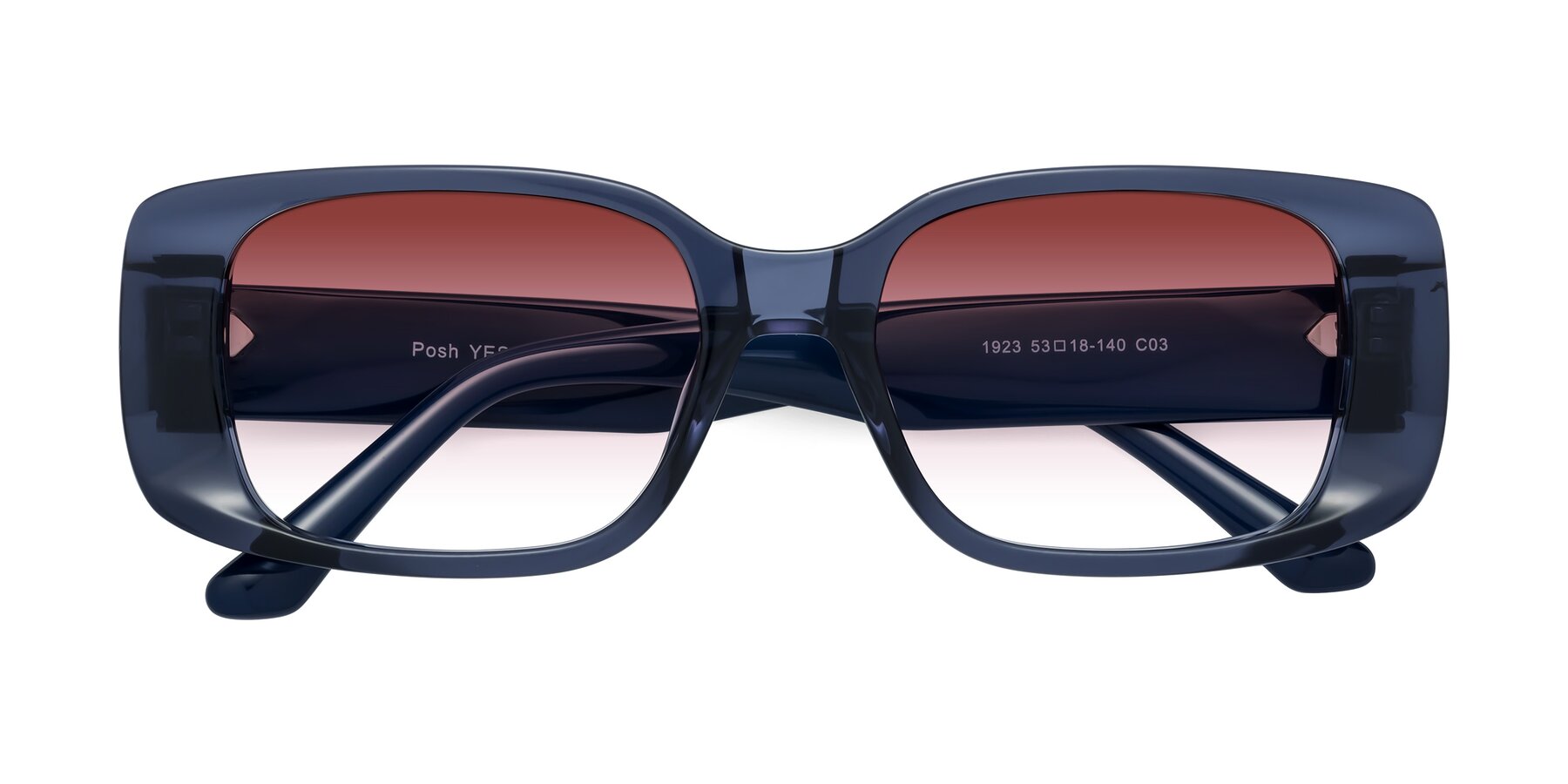 Folded Front of Posh in Translucent Blue with Garnet Gradient Lenses