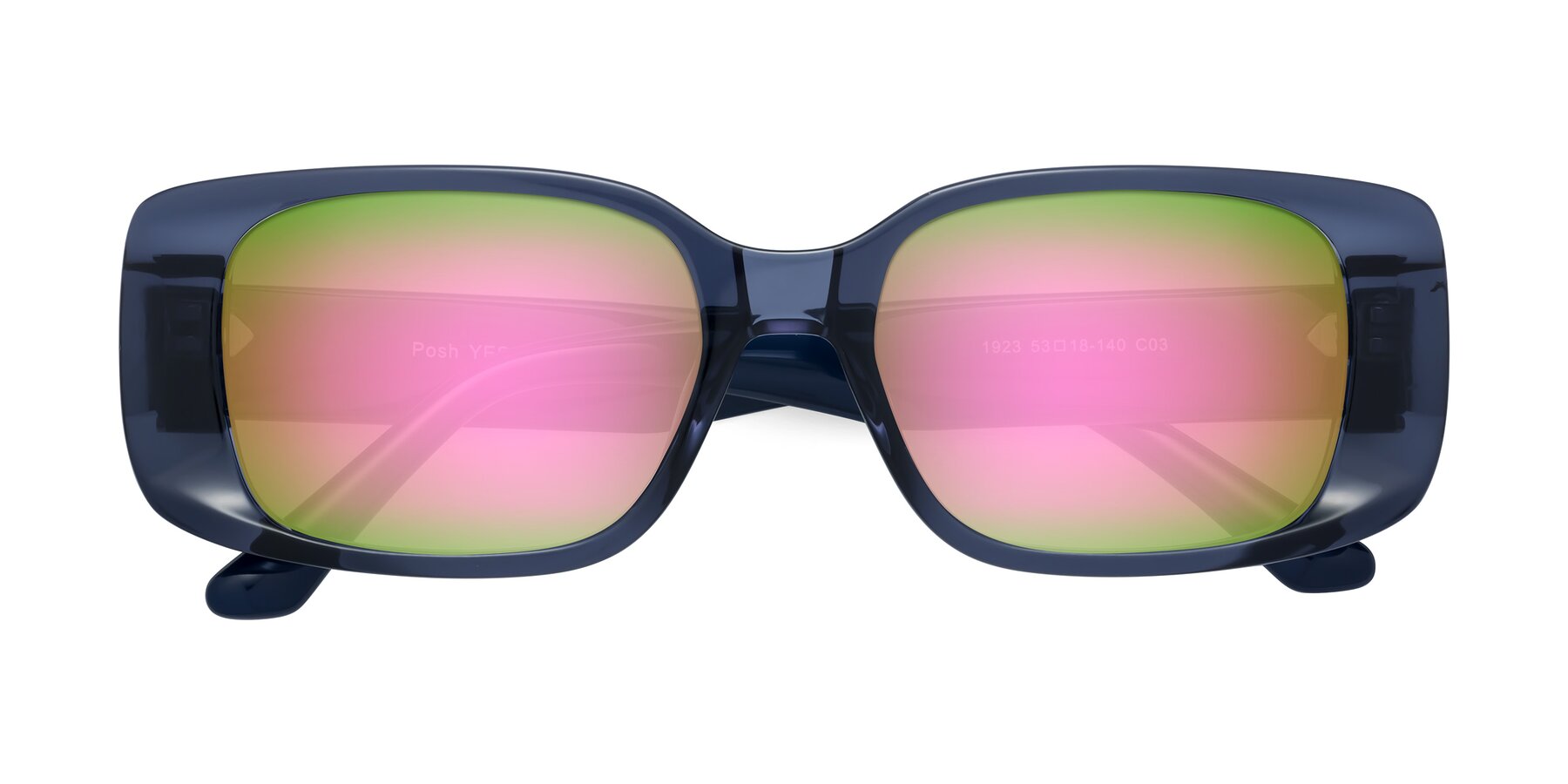 Folded Front of Posh in Translucent Blue with Pink Mirrored Lenses