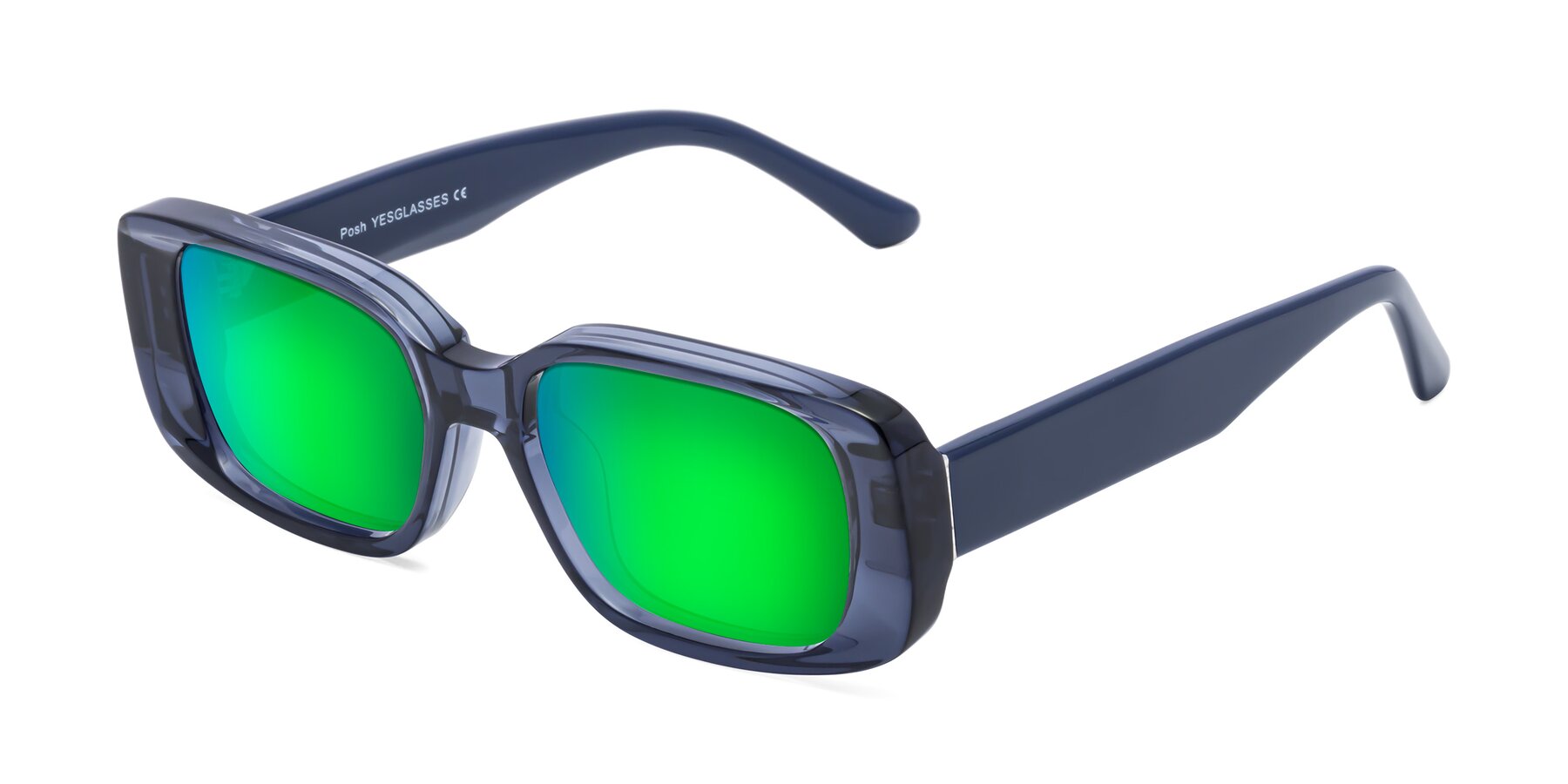 Angle of Posh in Translucent Blue with Green Mirrored Lenses