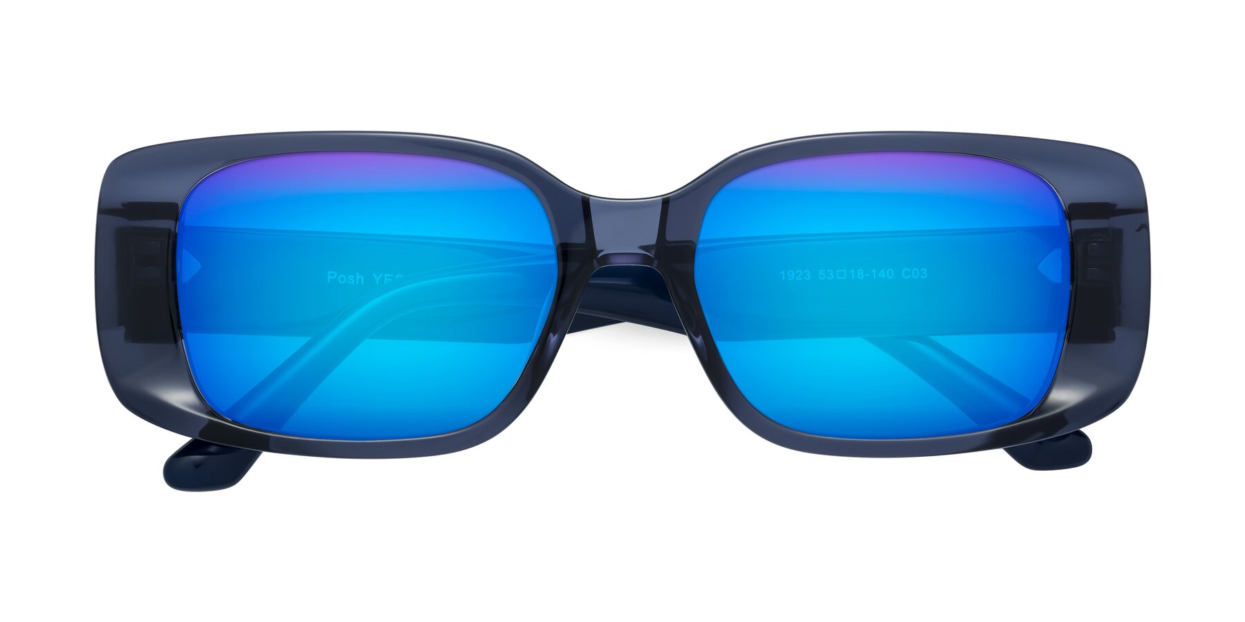 Folded Front of Posh in Translucent Blue with Blue Mirrored Lenses