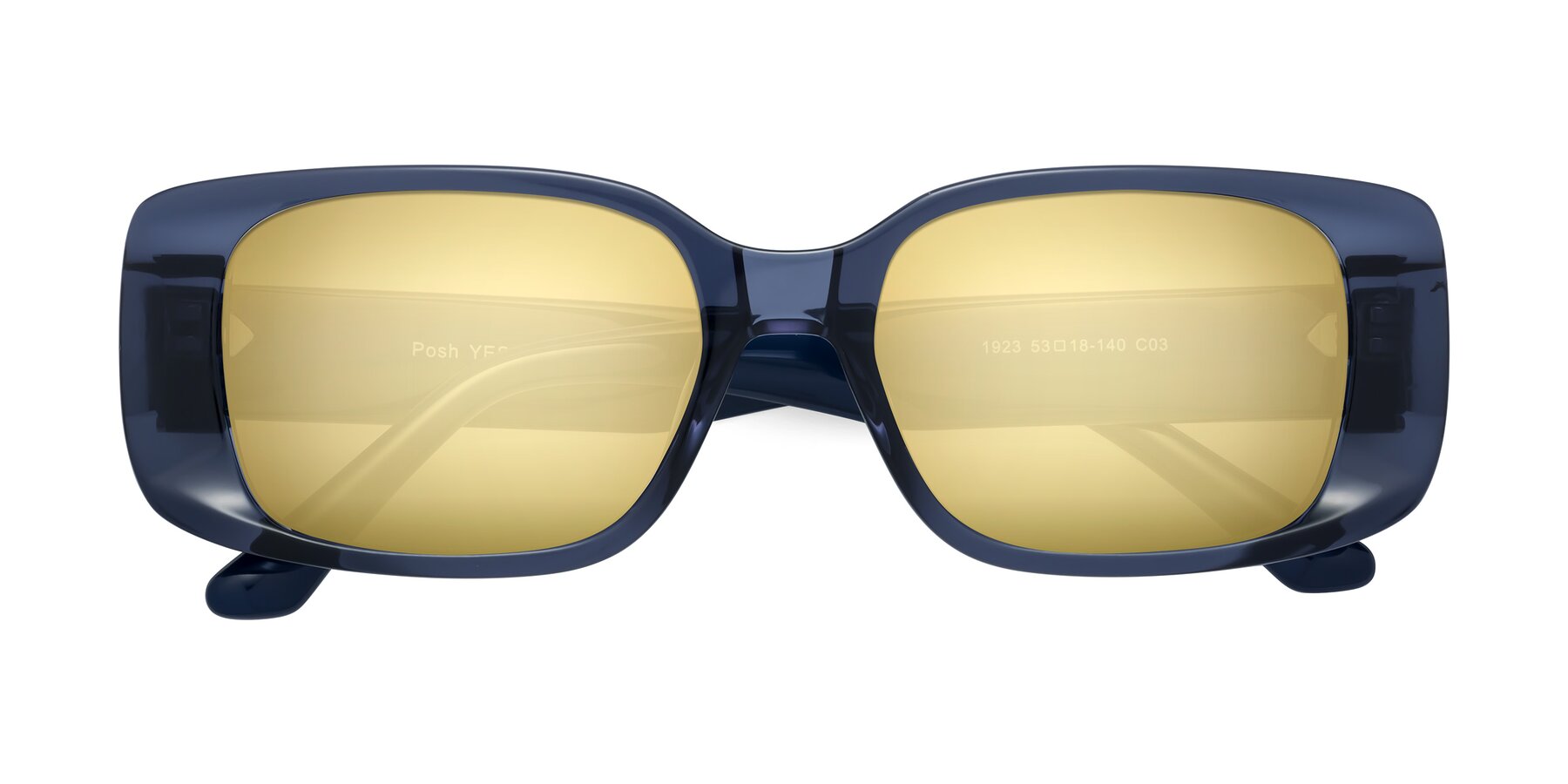 Folded Front of Posh in Translucent Blue with Gold Mirrored Lenses