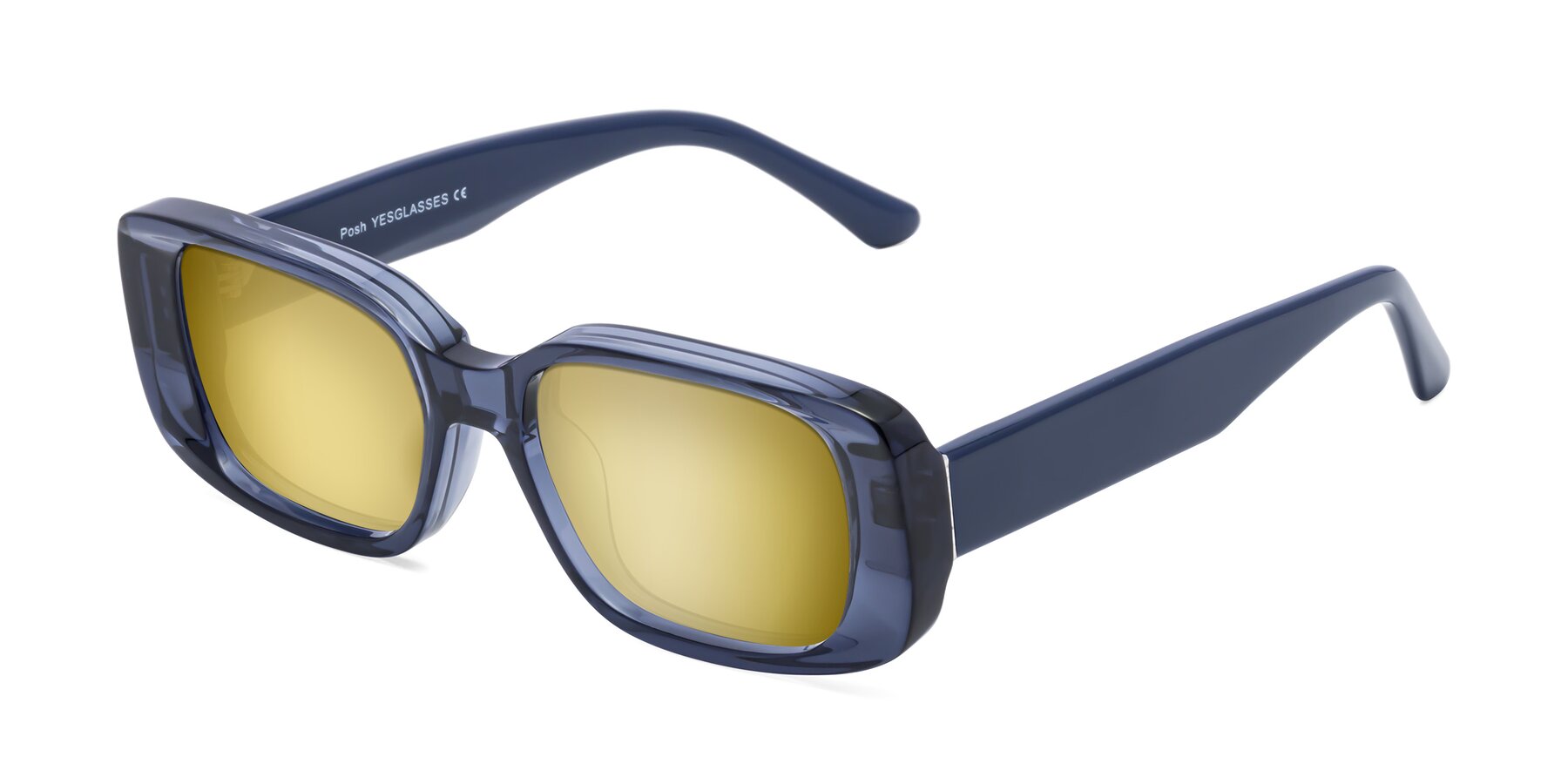 Angle of Posh in Translucent Blue with Gold Mirrored Lenses