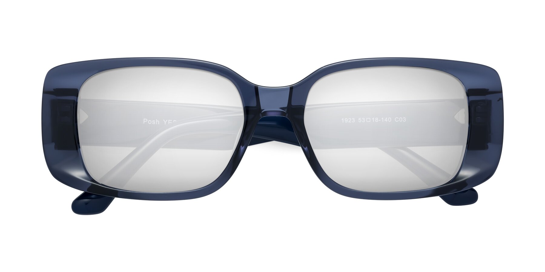 Folded Front of Posh in Translucent Blue with Silver Mirrored Lenses