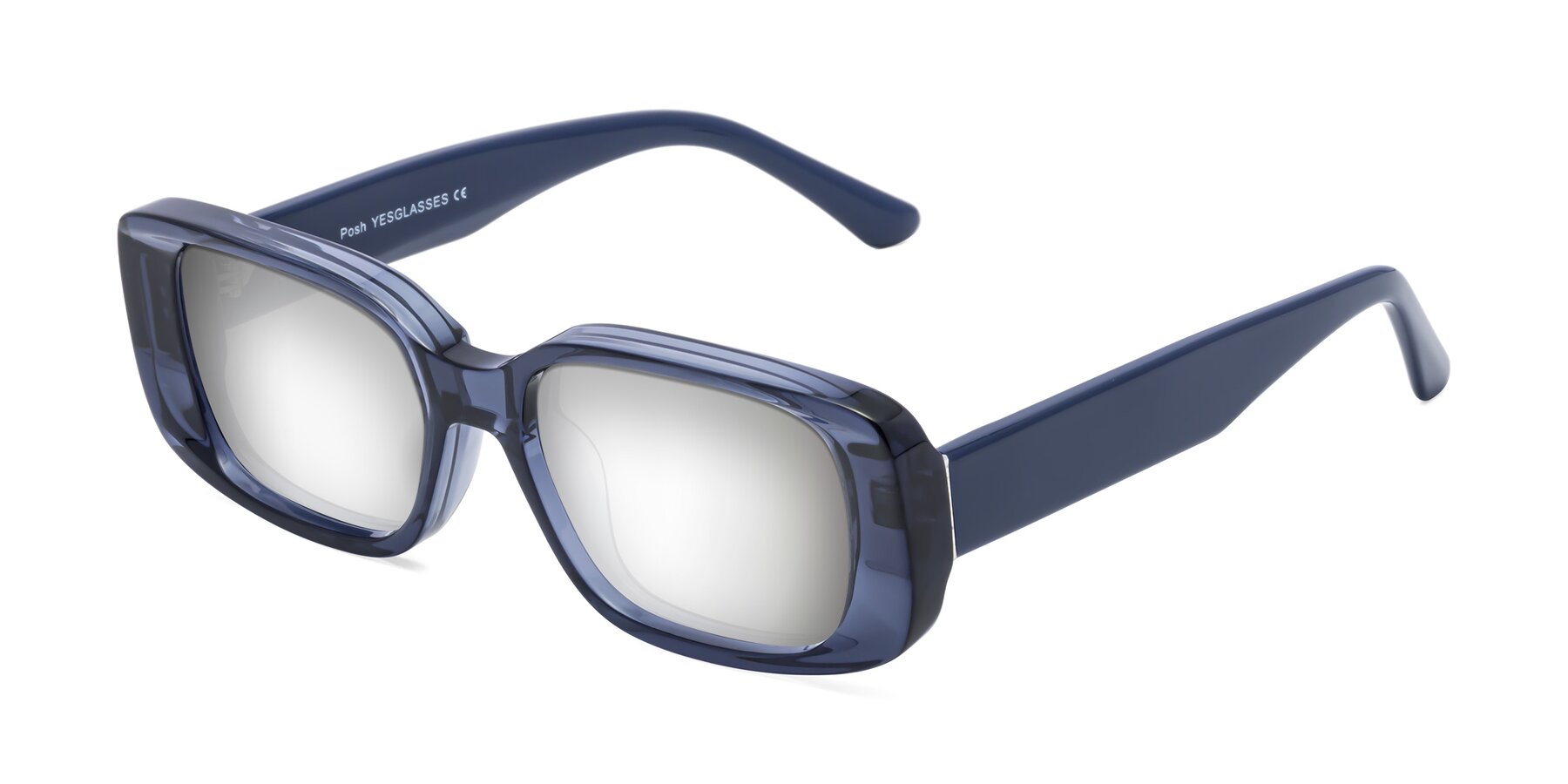Angle of Posh in Translucent Blue with Silver Mirrored Lenses