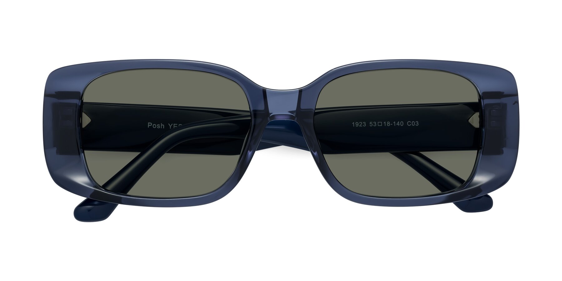 Folded Front of Posh in Translucent Blue with Gray Polarized Lenses
