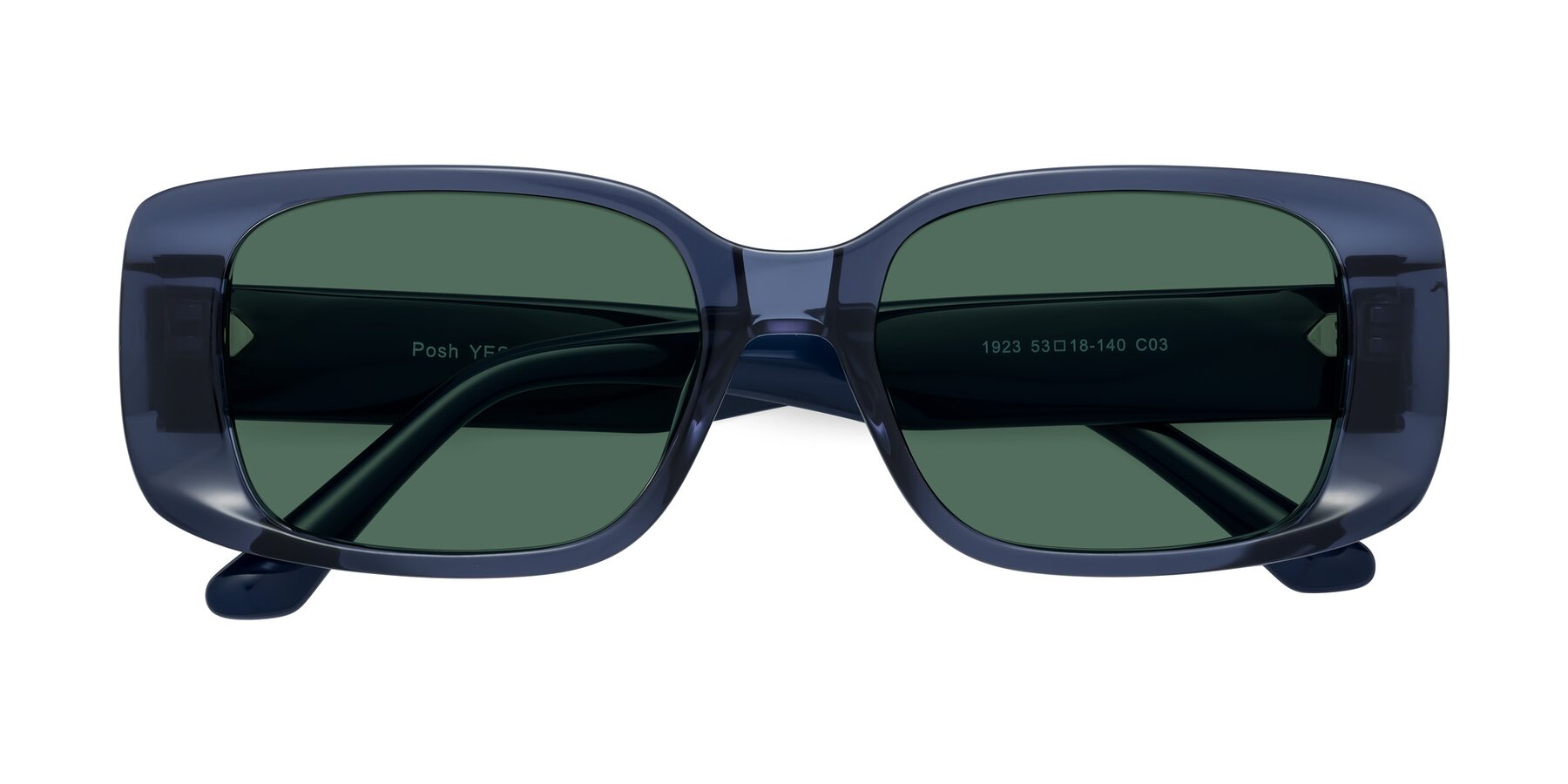 Folded Front of Posh in Translucent Blue with Green Polarized Lenses