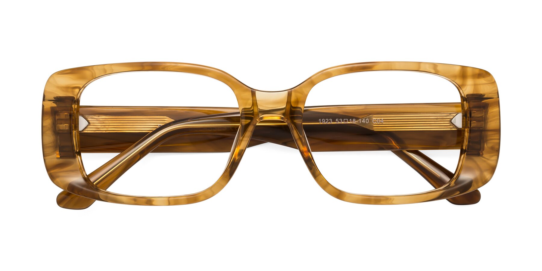 Folded Front of Posh in Stripe Amber with Clear Reading Eyeglass Lenses