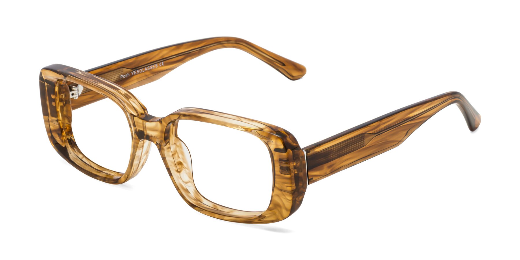Angle of Posh in Stripe Amber with Clear Reading Eyeglass Lenses