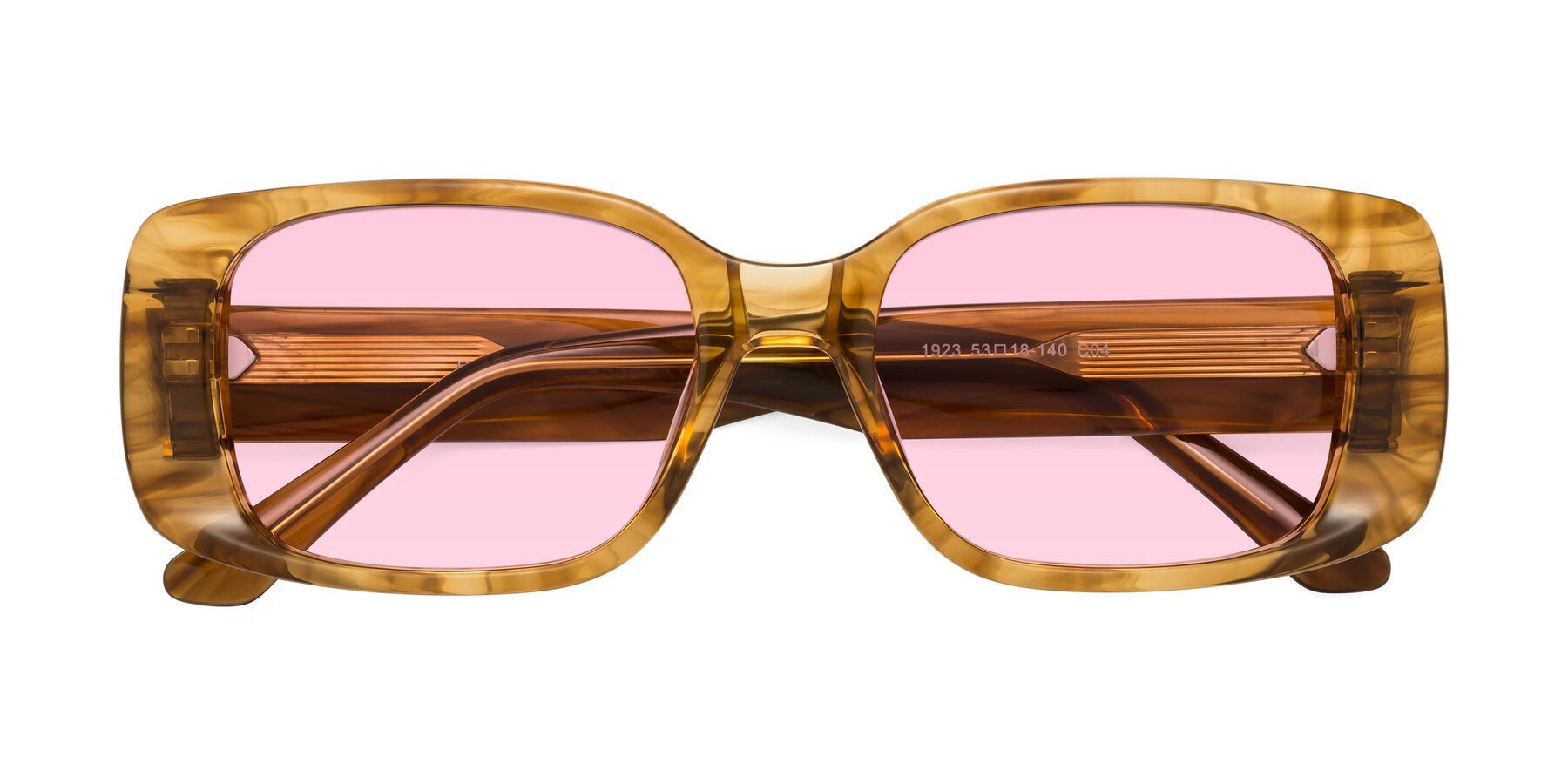 Folded Front of Posh in Stripe Amber with Light Pink Tinted Lenses