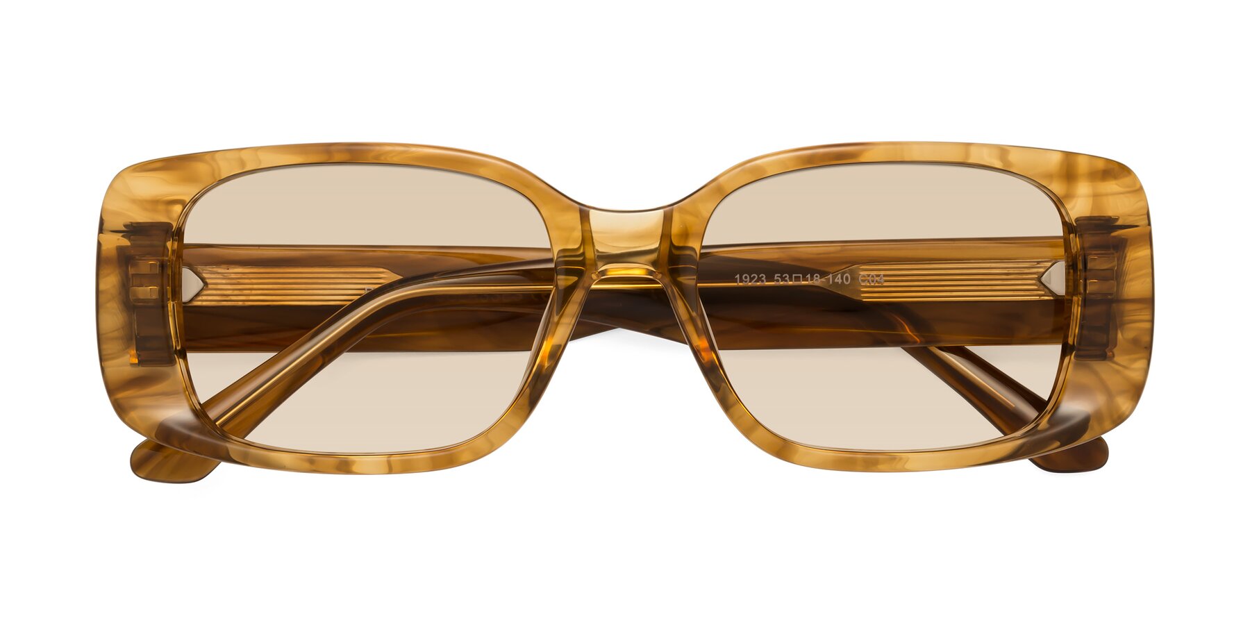 Folded Front of Posh in Stripe Amber with Light Brown Tinted Lenses