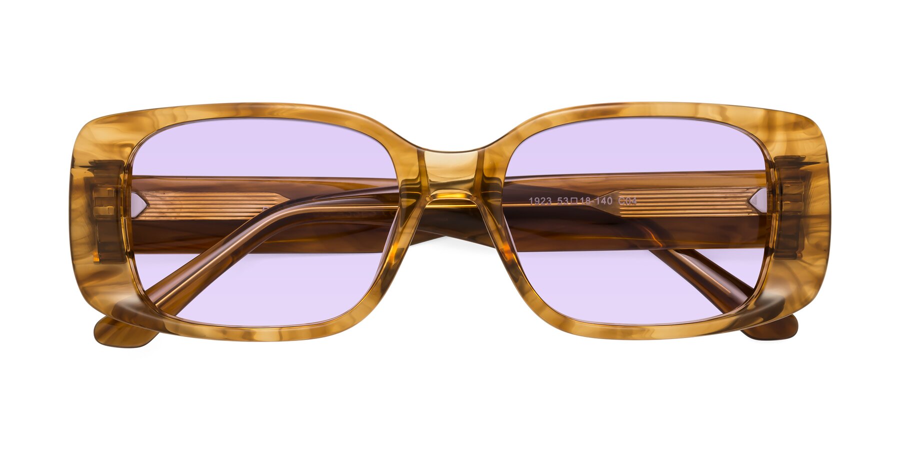 Folded Front of Posh in Stripe Amber with Light Purple Tinted Lenses