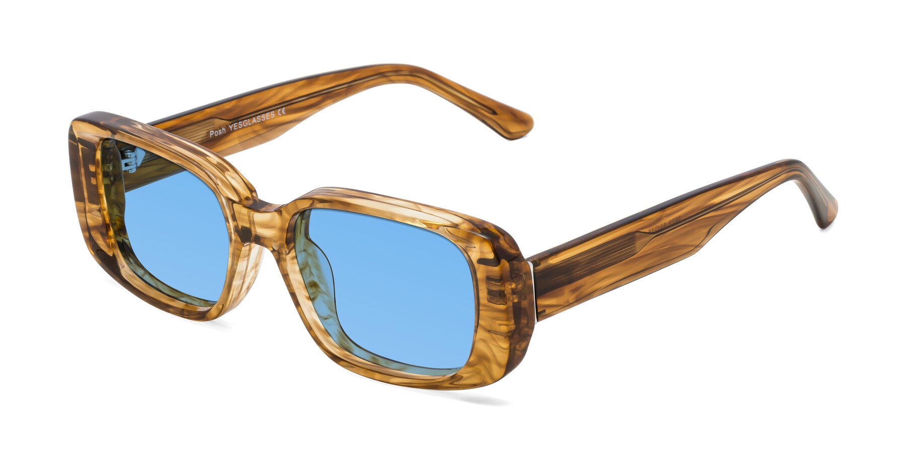 Angle of Posh in Stripe Amber with Medium Blue Tinted Lenses