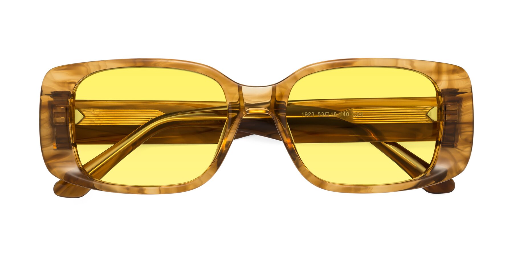 Folded Front of Posh in Stripe Amber with Medium Yellow Tinted Lenses