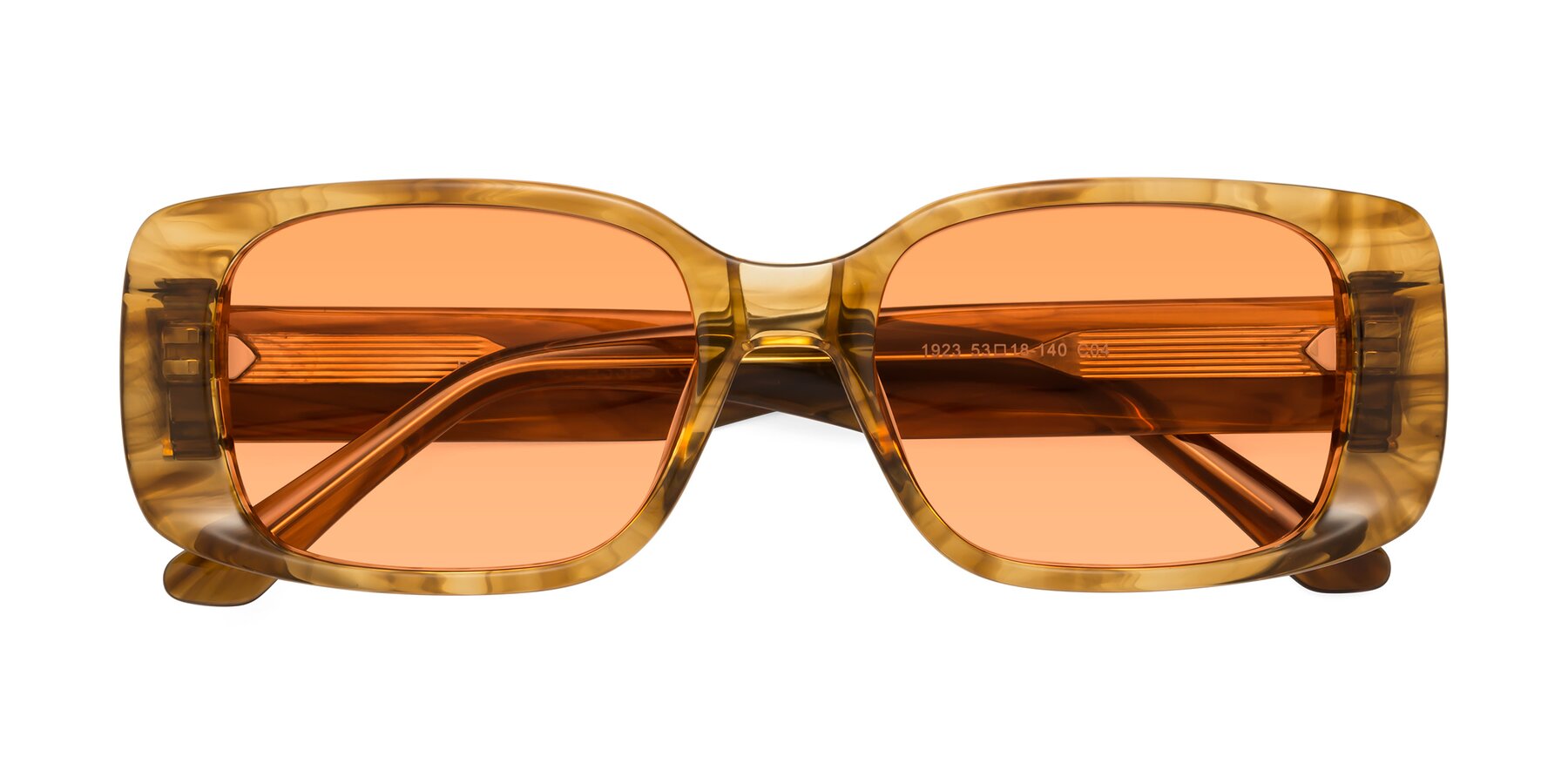 Folded Front of Posh in Stripe Amber with Medium Orange Tinted Lenses