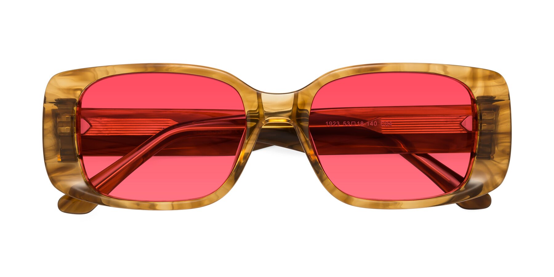 Folded Front of Posh in Stripe Amber with Red Tinted Lenses