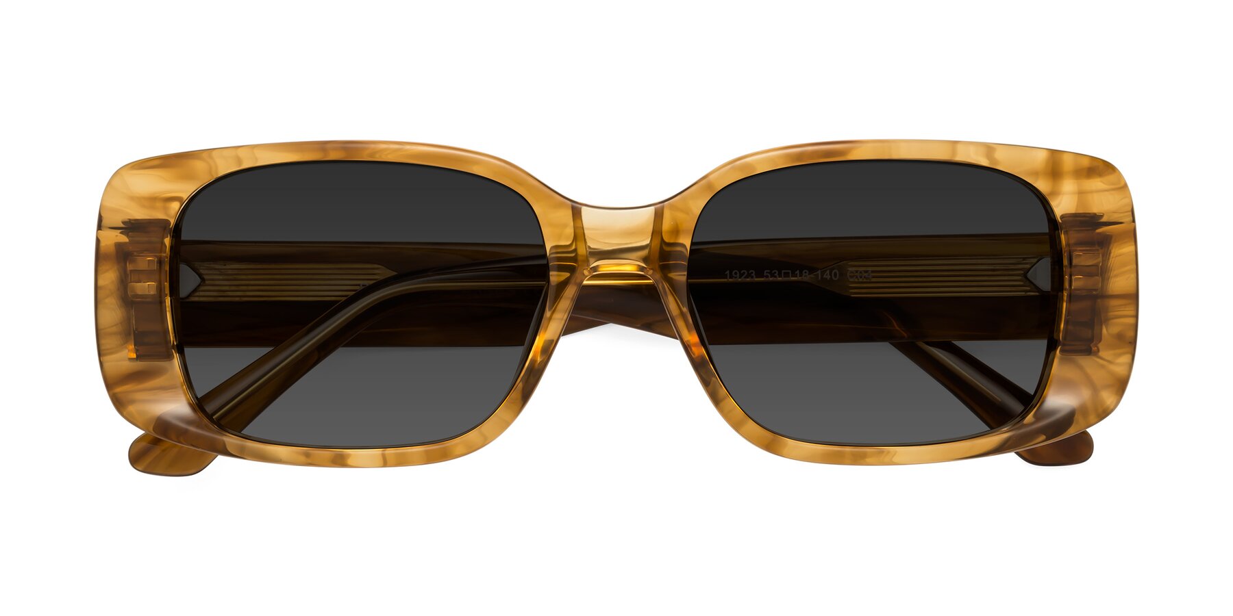 Folded Front of Posh in Stripe Amber with Gray Tinted Lenses