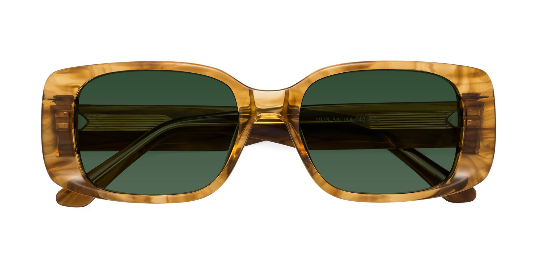 Folded Front of Posh in Stripe Amber with Green Tinted Lenses
